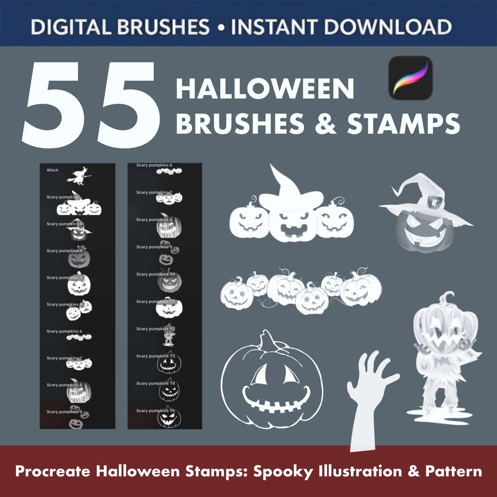 55 Halloween Stamps BUNDLE | Procreate Brushes & BONUS PNG - Procreate Brush Shop by Sviatlana Fedzianiova