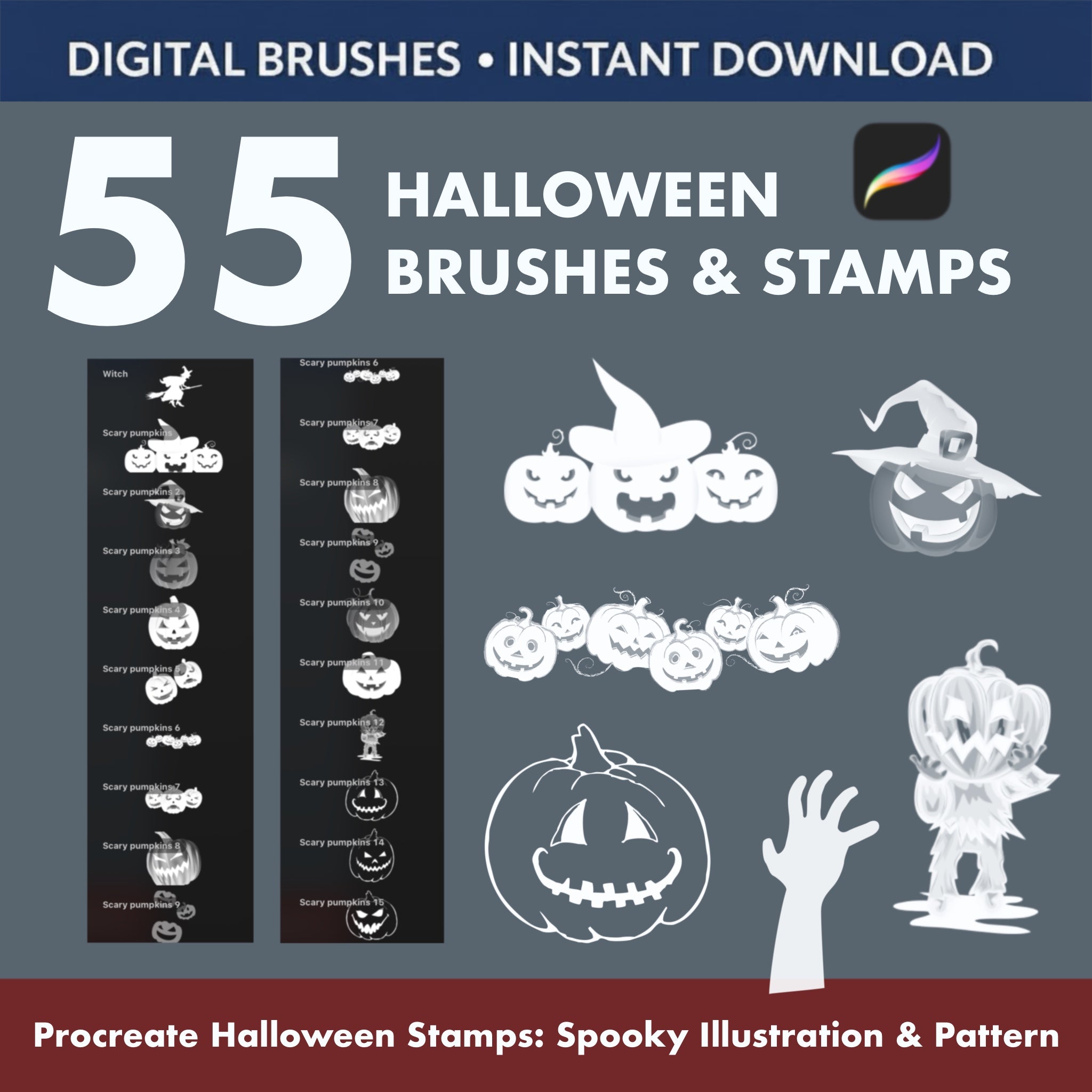 Procreate Haunted House & Bats Stamps – Spooky Background Brushes