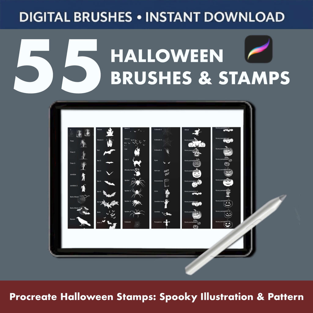 55 Halloween Stamps BUNDLE | Procreate Brushes & BONUS PNG - Procreate Brush Shop by Sviatlana Fedzianiova