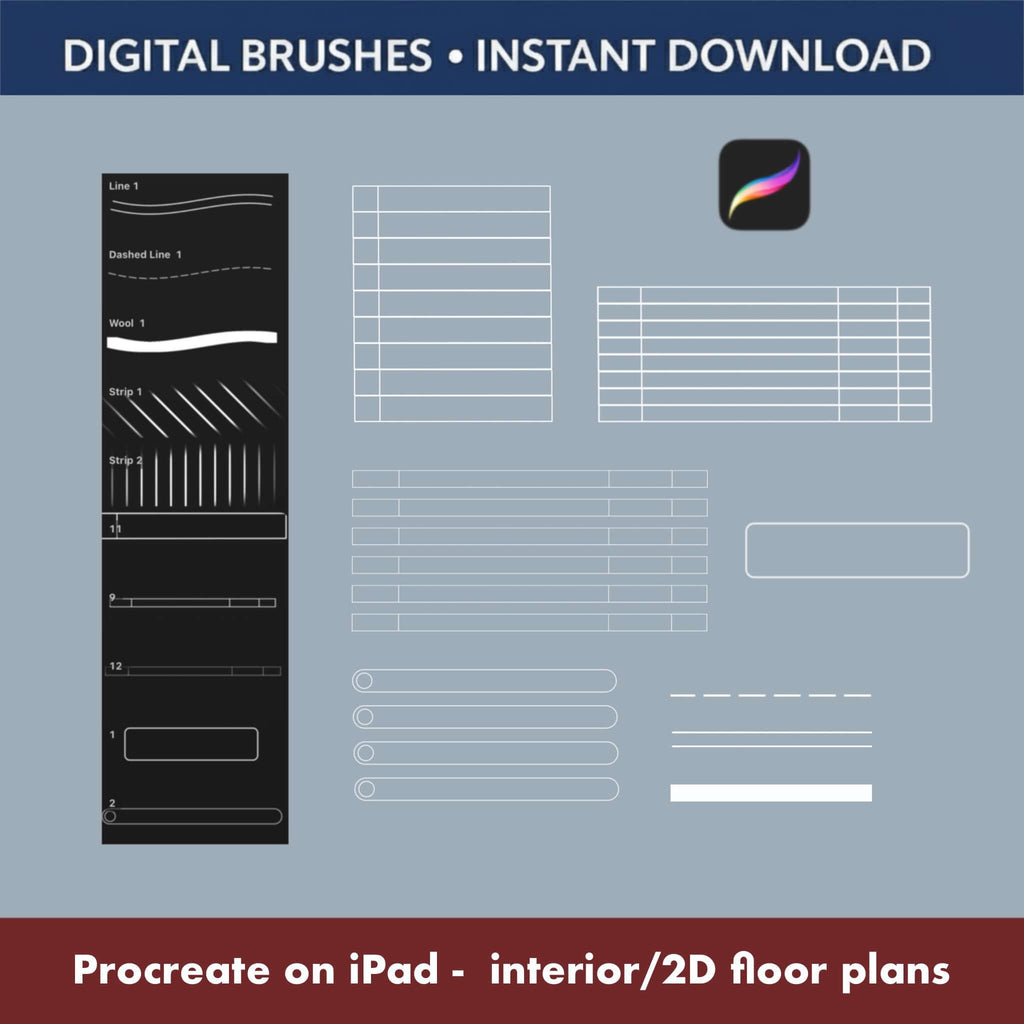 19 Procreate Architectural Brushes | Space Planning & Interior Design - Procreate Brush Shop by Sviatlana Fedzianiova