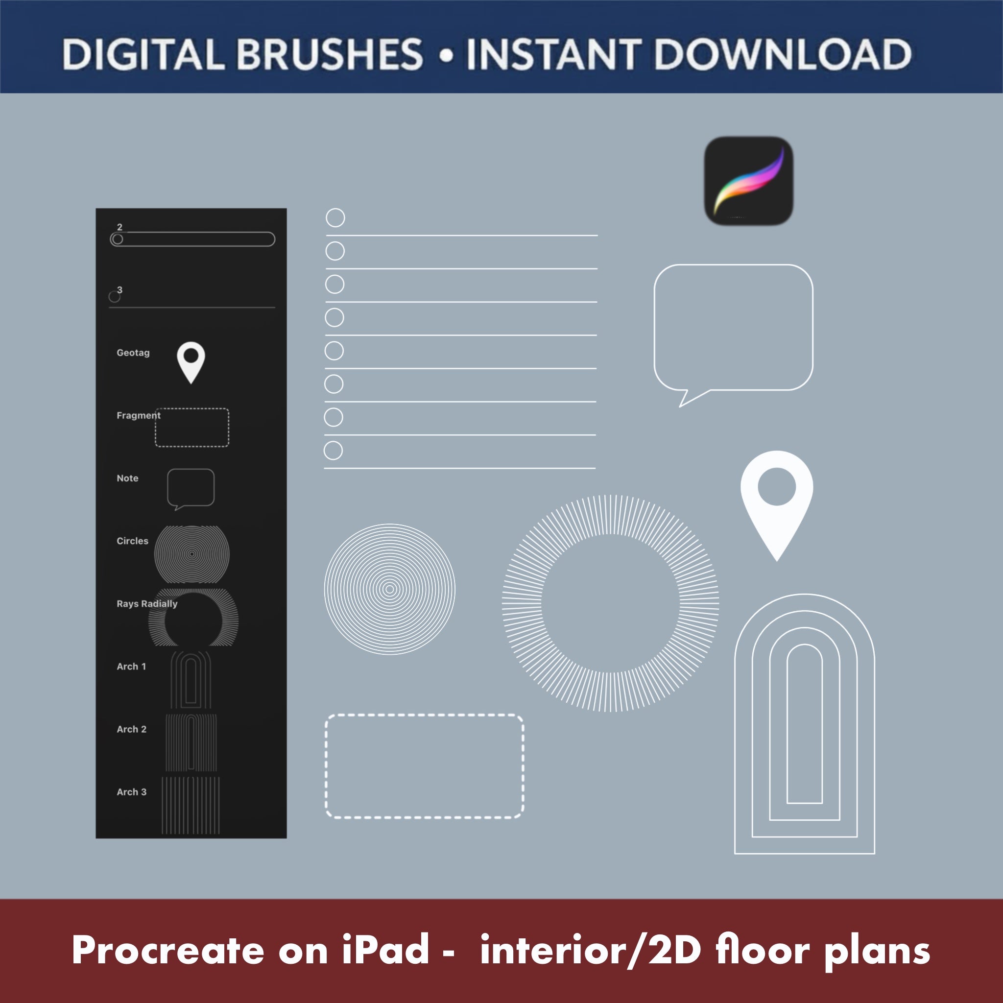 Procreate Diagram & Note Stamps – Circles, Labels & Geotags