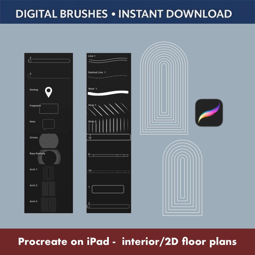 19 Procreate Architectural Brushes | Space Planning & Interior Design - Procreate Brush Shop by Sviatlana Fedzianiova