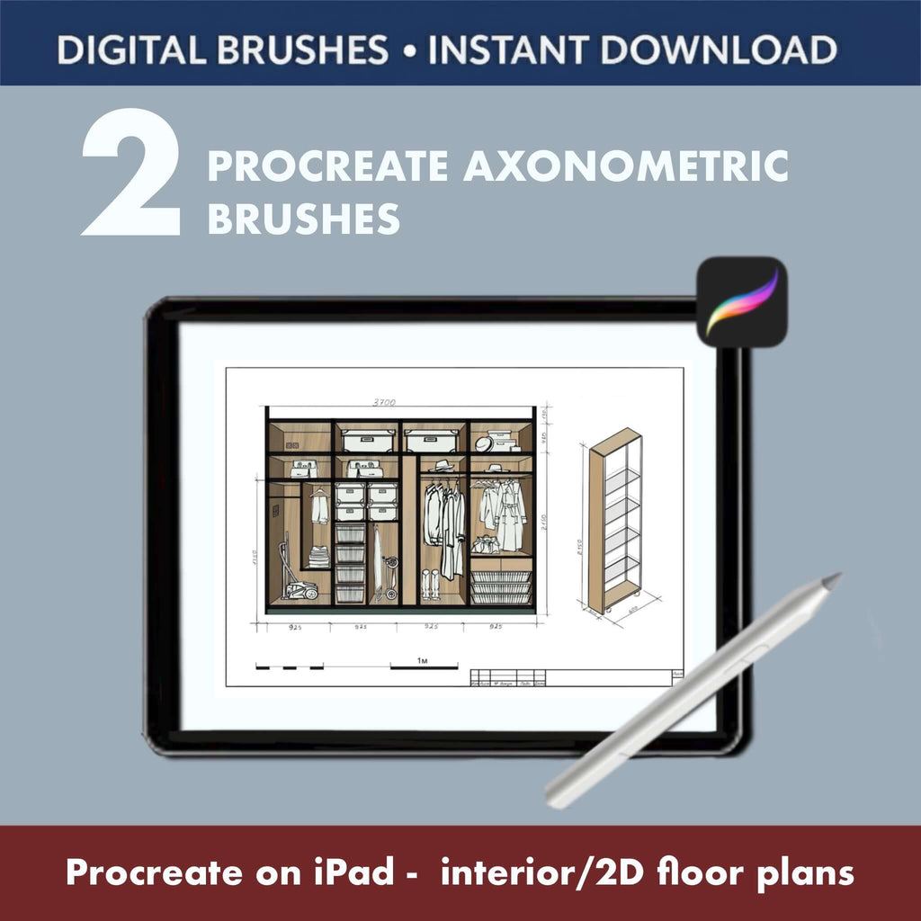 2 Procreate Axonometric Brushes |  Isometric Grid Tool - Procreate Brush Shop by Sviatlana Fedzianiova