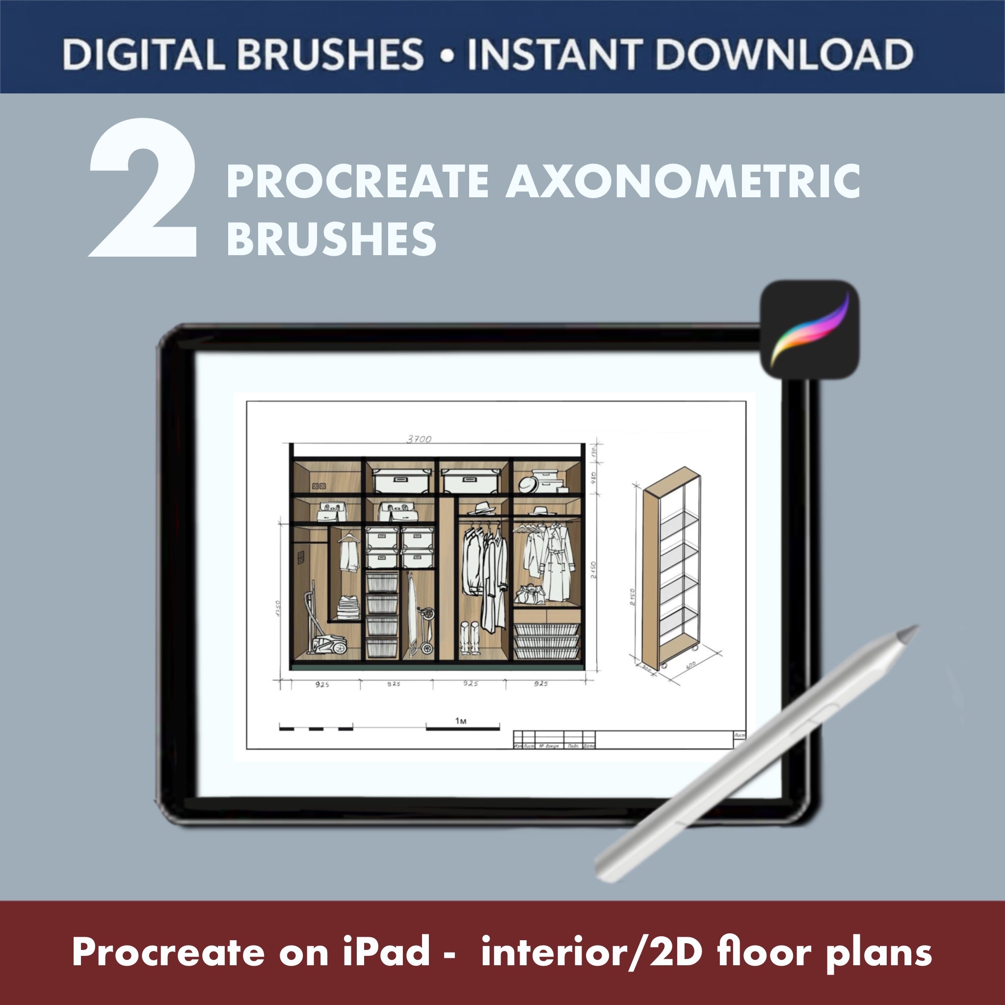 Procreate Axonometric Block Brush – 3D Volume & Massing Tool