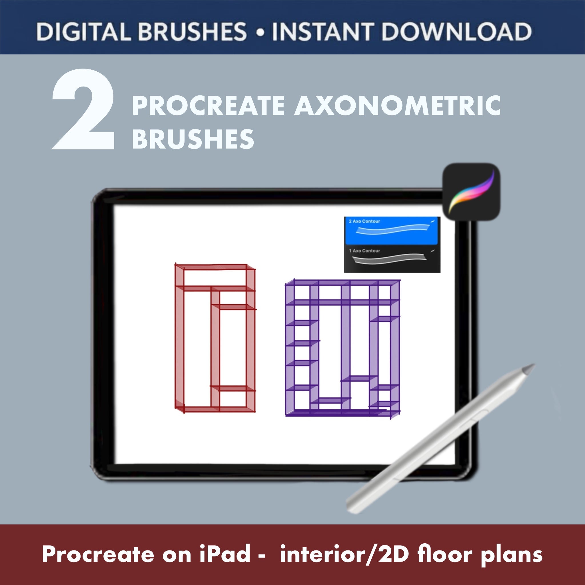 2 Procreate Axonometric Brushes – Isometric Architecture Grid Tools