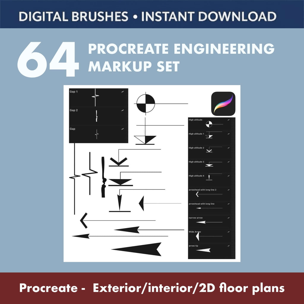 64 Procreate Engineering Markup Set | Technical Drawing, Dimension - TheDigitalStore