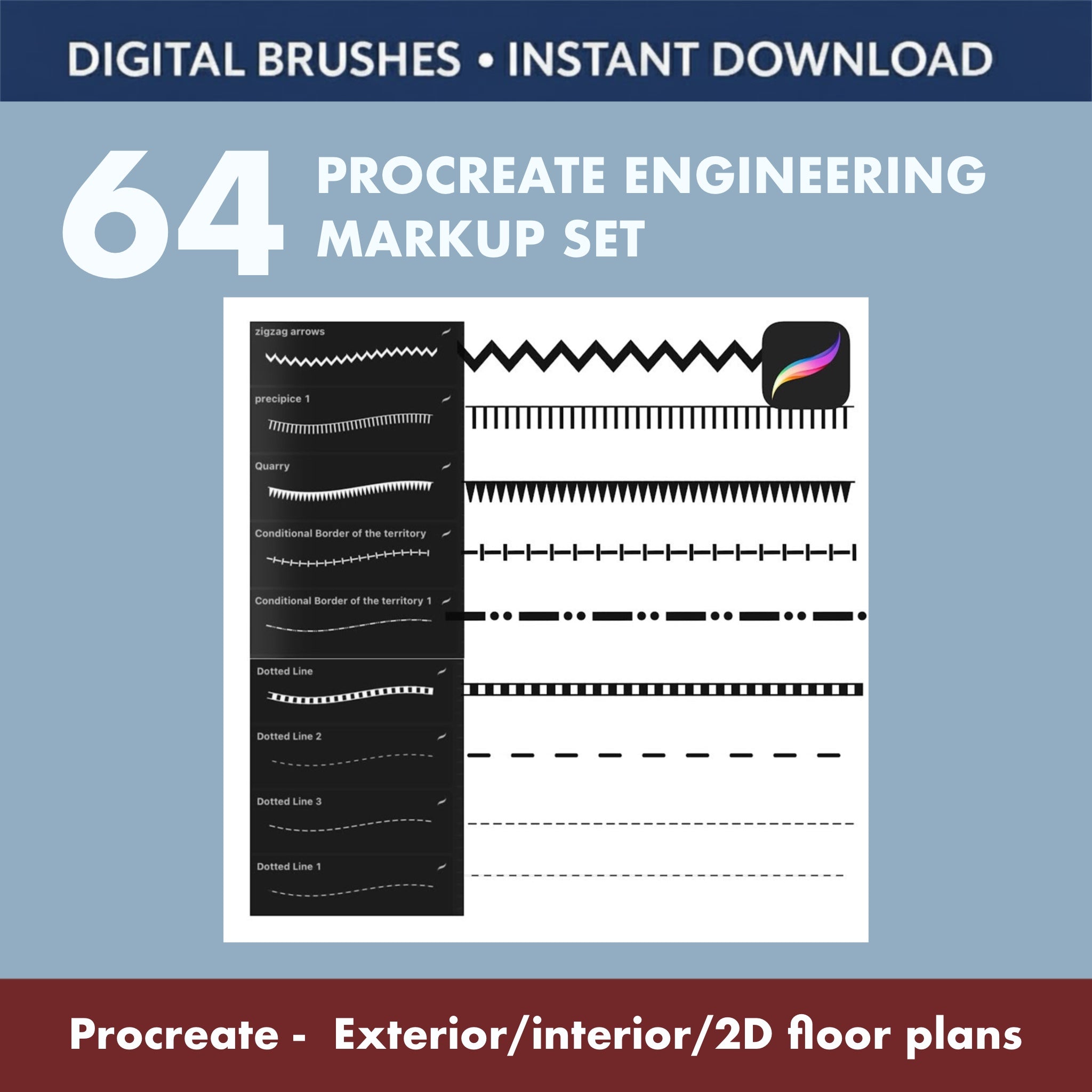 Callout and key marker stamps for Procreate to label rooms, zones and equipment. Create clean, readable technical legends and annotations without redrawing symbols each time