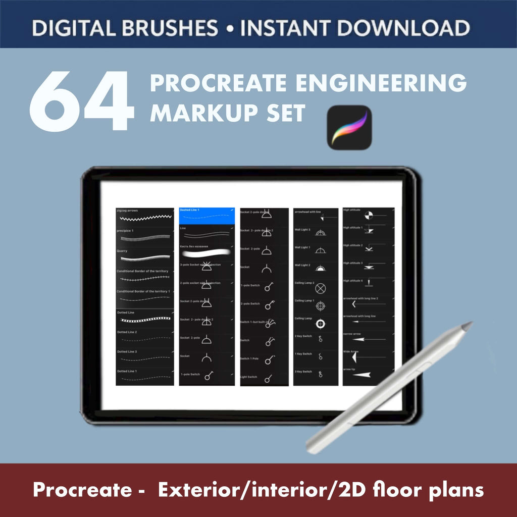 64 Procreate Engineering Markup Set | Technical Drawing, Dimension - TheDigitalStore