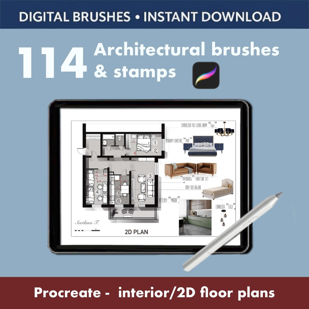 114 procreate architertural master kit + gift png set - Procreate Brush Shop by Sviatlana Fedzianiova