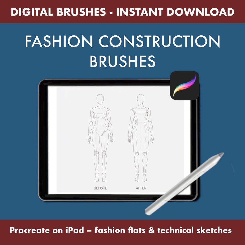 11 Procreate Fashion Construction Brushes – Technical Figure - Procreate Brush Shop by Sviatlana Fedzianiova
