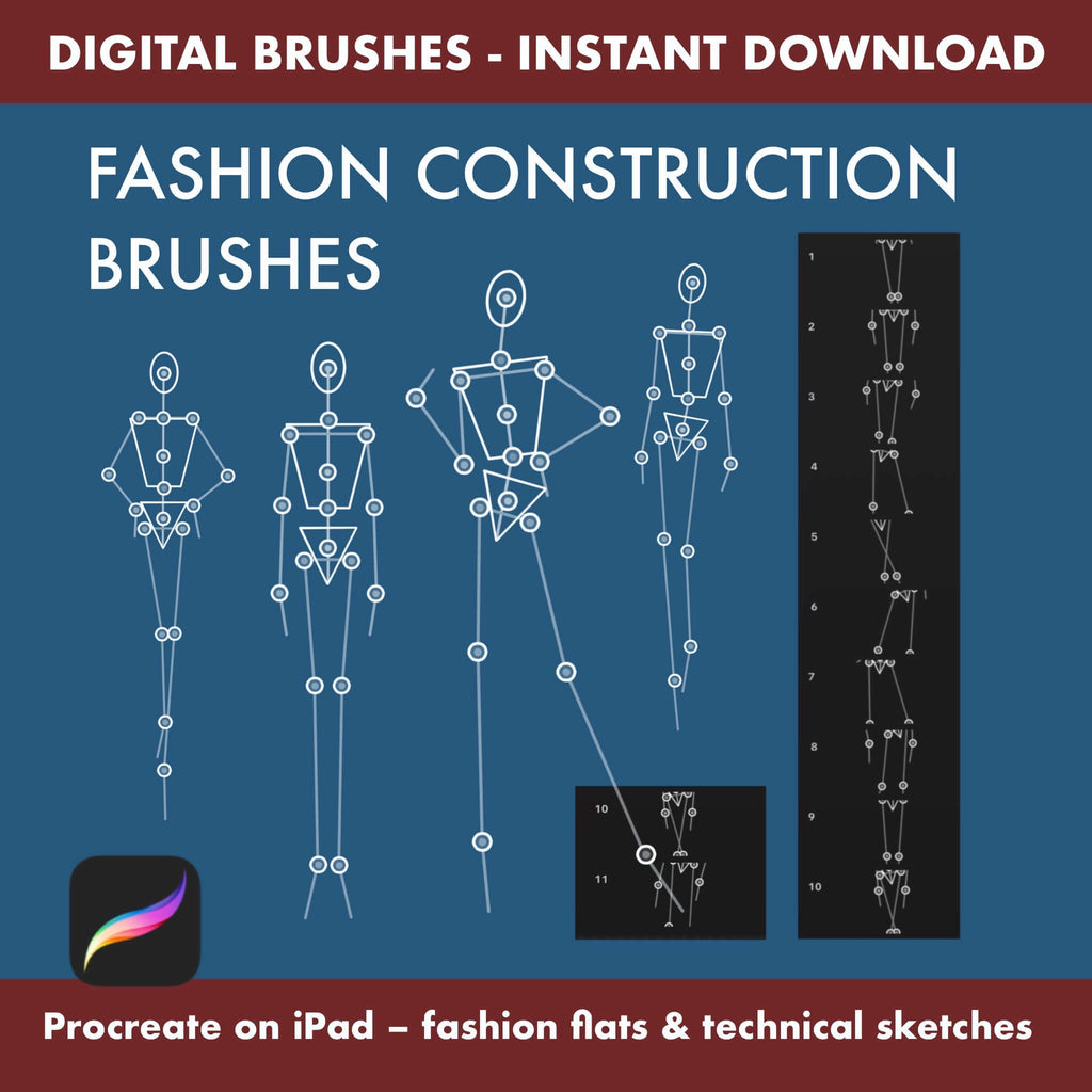 11 Procreate Fashion Construction Brushes – Technical Figure - Procreate Brush Shop by Sviatlana Fedzianiova