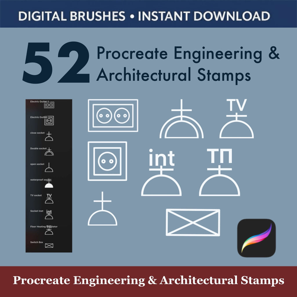 52 Procreate Engineering & Architectural Stamps - Procreate Brush Shop by Sviatlana Fedzianiova