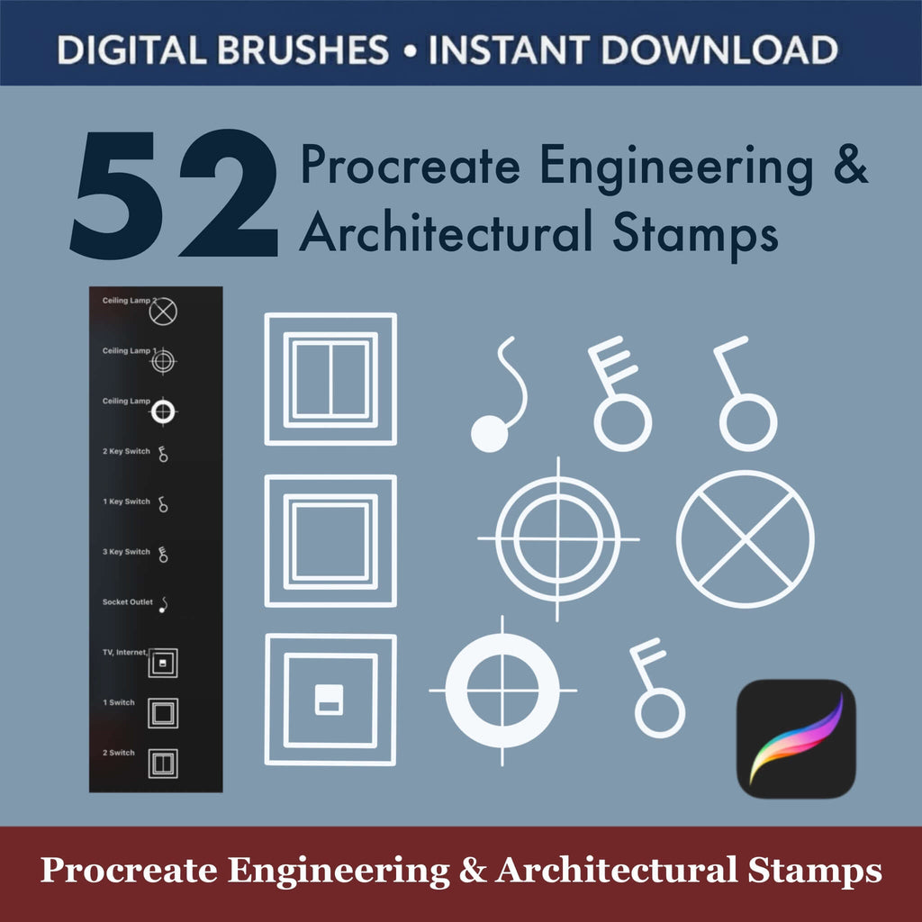 52 Procreate Engineering & Architectural Stamps - Procreate Brush Shop by Sviatlana Fedzianiova