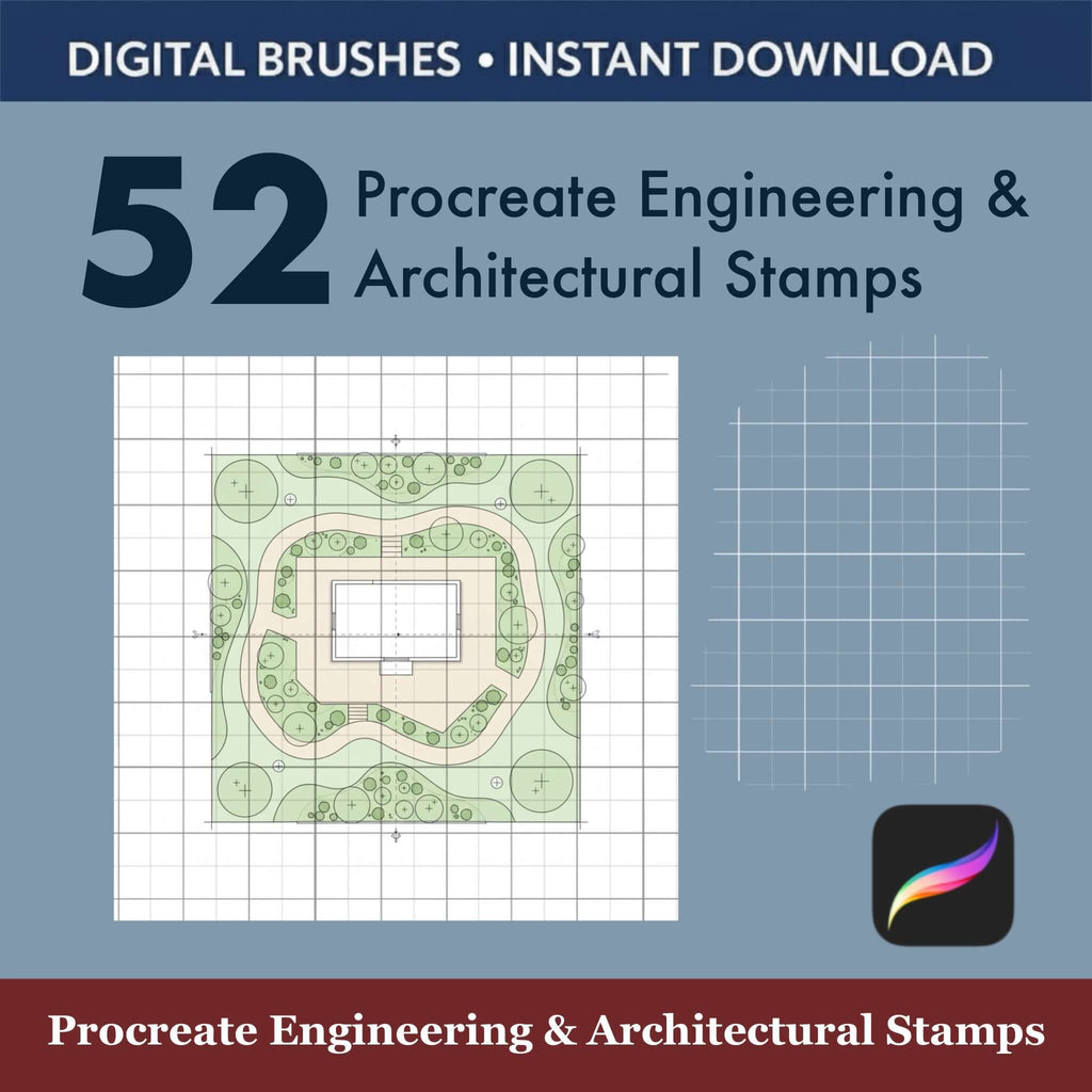 52 Procreate Engineering & Architectural Stamps - Procreate Brush Shop by Sviatlana Fedzianiova