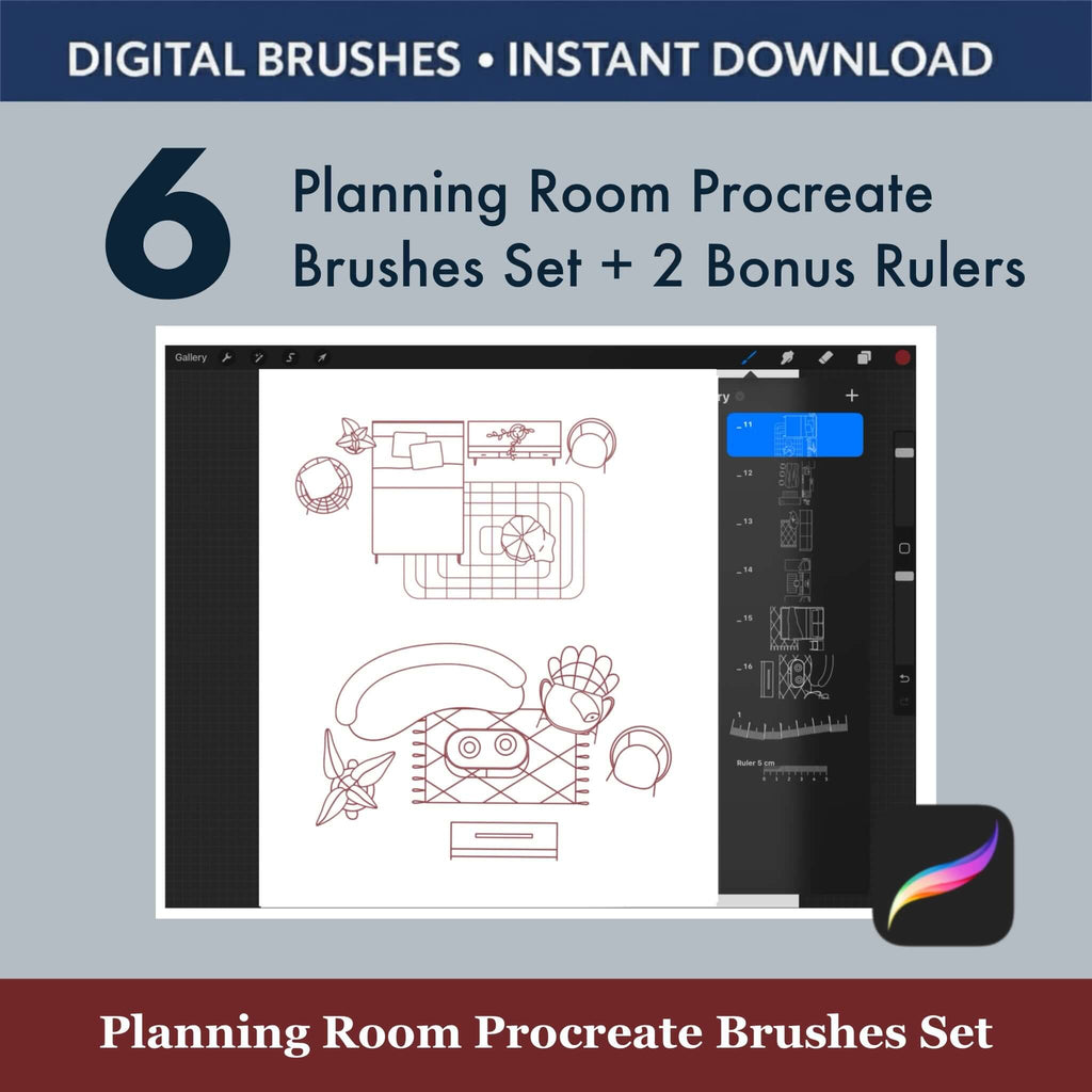 6 Planning Room Procreate Brushes Set + Bonus Rulers - Procreate Brush Shop by Sviatlana Fedzianiova