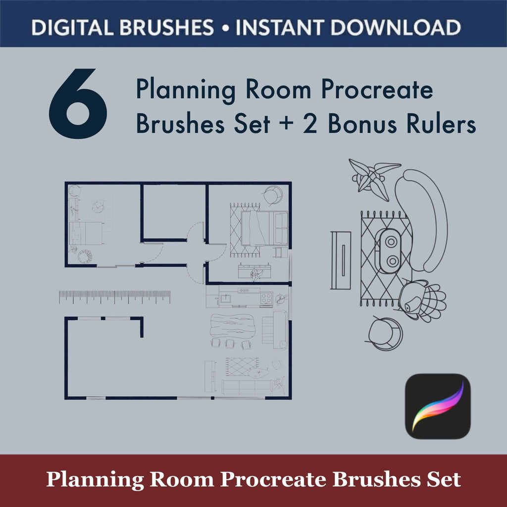 6 Planning Room Procreate Brushes Set + Bonus Rulers - Procreate Brush Shop by Sviatlana Fedzianiova