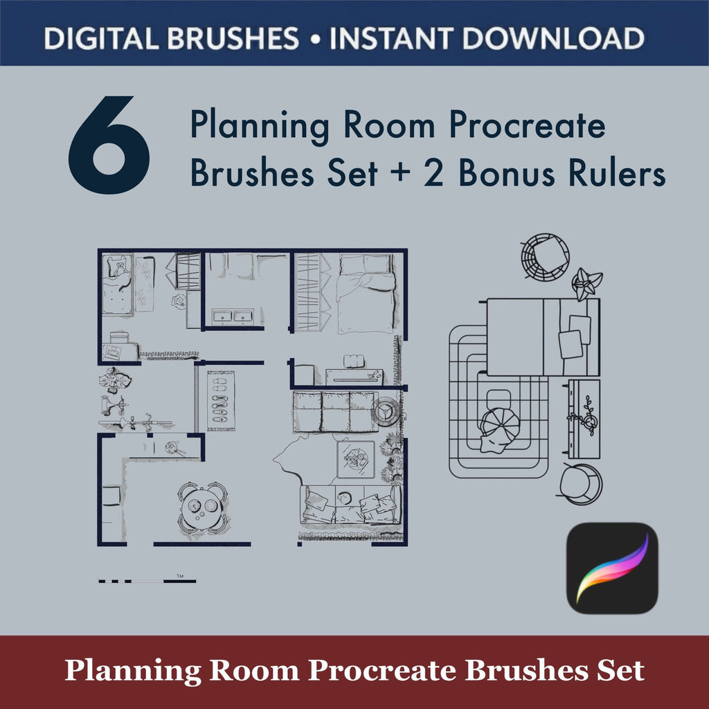 6 Planning Room Procreate Brushes Set + Bonus Rulers - Procreate Brush Shop by Sviatlana Fedzianiova