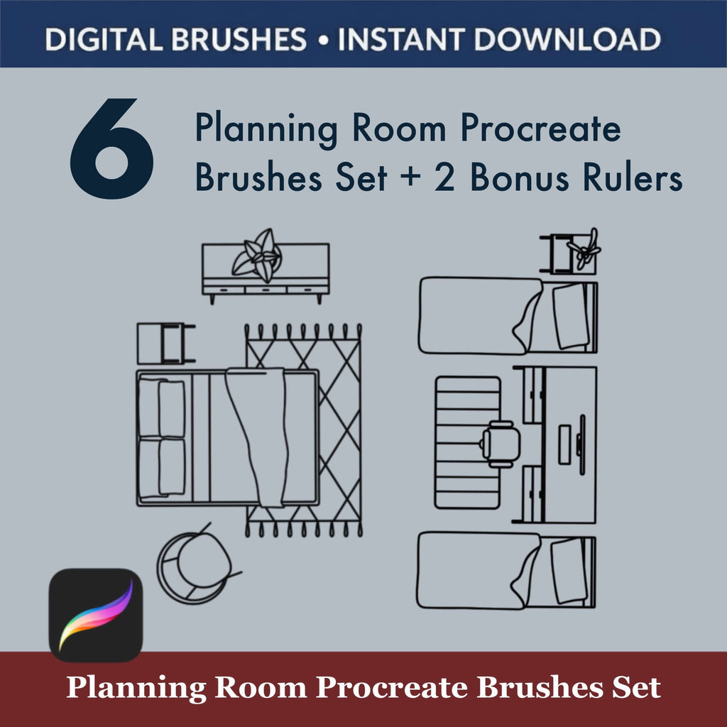 6 Planning Room Procreate Brushes Set + Bonus Rulers - Procreate Brush Shop by Sviatlana Fedzianiova