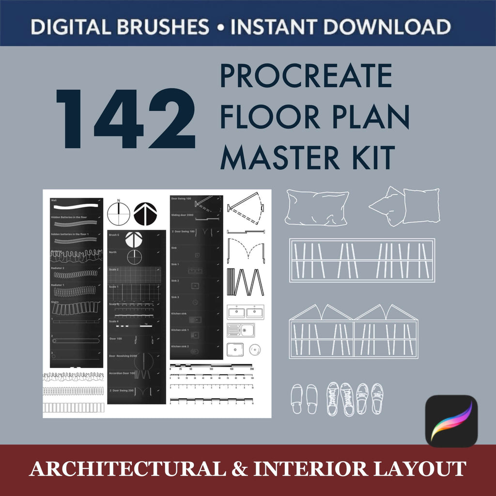 142 Procreate Floor Plan Brushes Master Kit |  Interior + GIFT PNG - Procreate Brush Shop by Sviatlana Fedzianiova