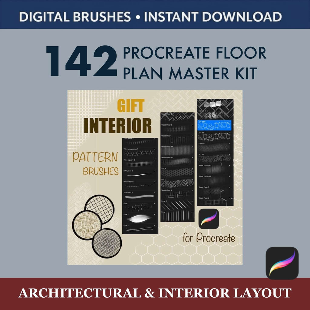 142 Procreate Floor Plan Brushes Master Kit |  Interior + GIFT PNG - Procreate Brush Shop by Sviatlana Fedzianiova