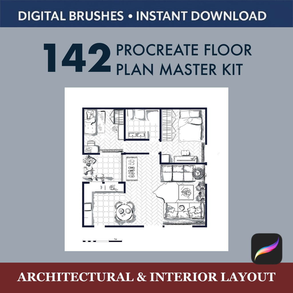 142 Procreate Floor Plan Brushes Master Kit |  Interior + GIFT PNG - Procreate Brush Shop by Sviatlana Fedzianiova