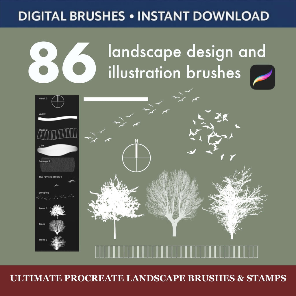 86 Ultimate Procreate Landscape Brushes & Stamps  + Gift PNG - TheDigitalStore