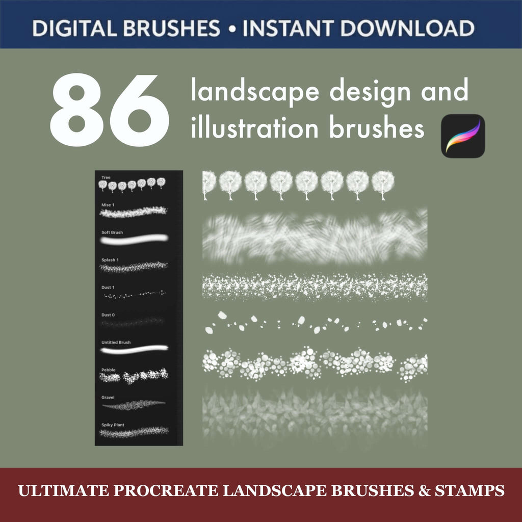 86 Ultimate Procreate Landscape Brushes & Stamps  + Gift PNG - TheDigitalStore