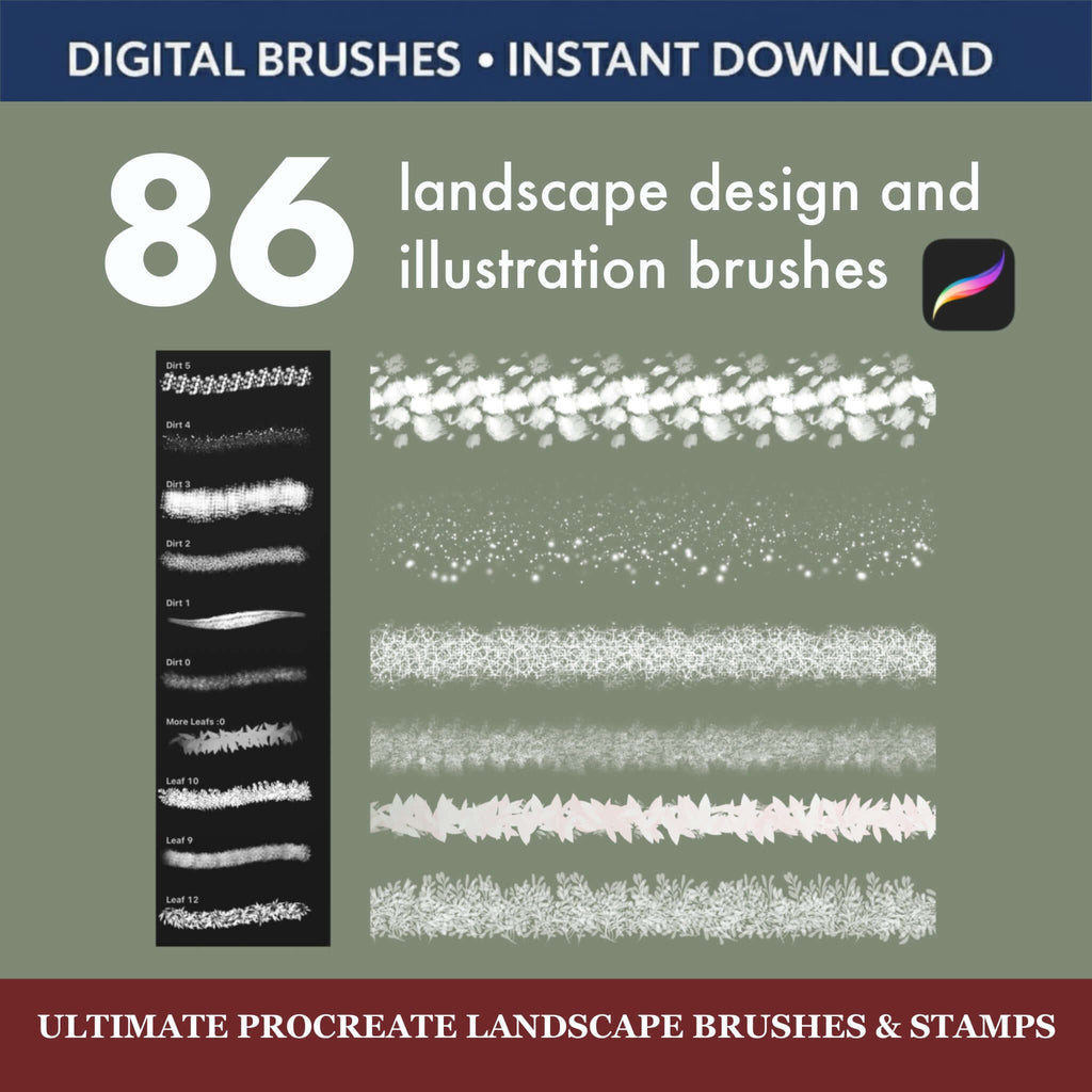 86 Ultimate Procreate Landscape Brushes & Stamps  + Gift PNG - TheDigitalStore