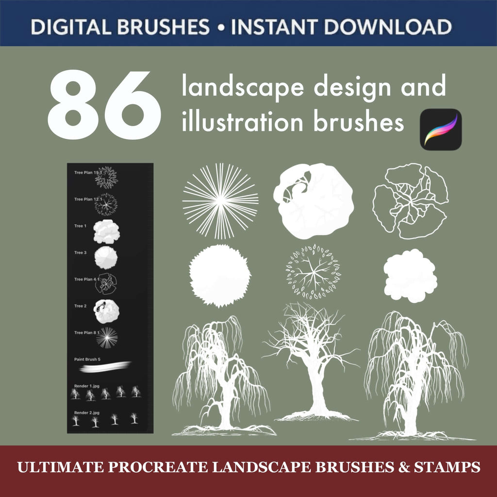 86 Ultimate Procreate Landscape Brushes & Stamps  + Gift PNG - TheDigitalStore