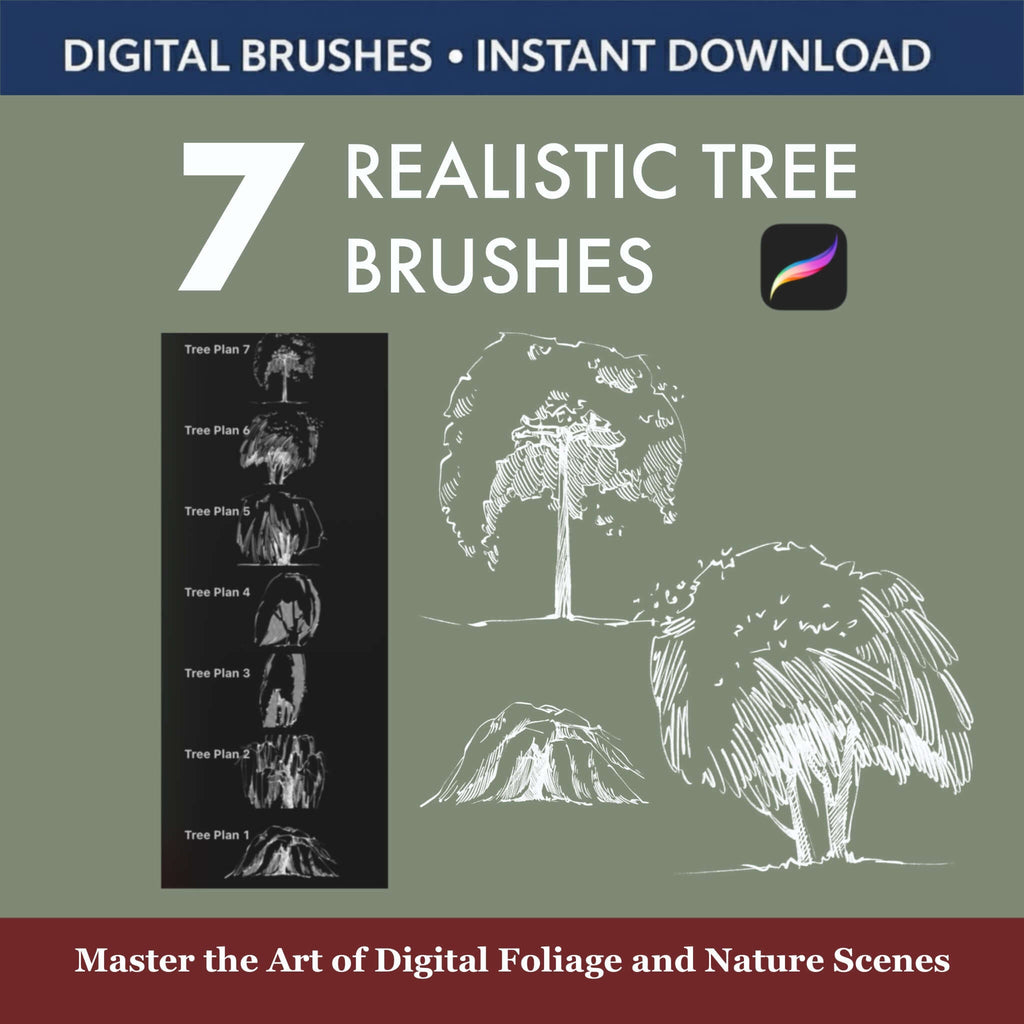 7 REALISTIC TREE BRUSHES & STAMPS FOR PROCREATE - Procreate Brush Shop by Sviatlana Fedzianiova