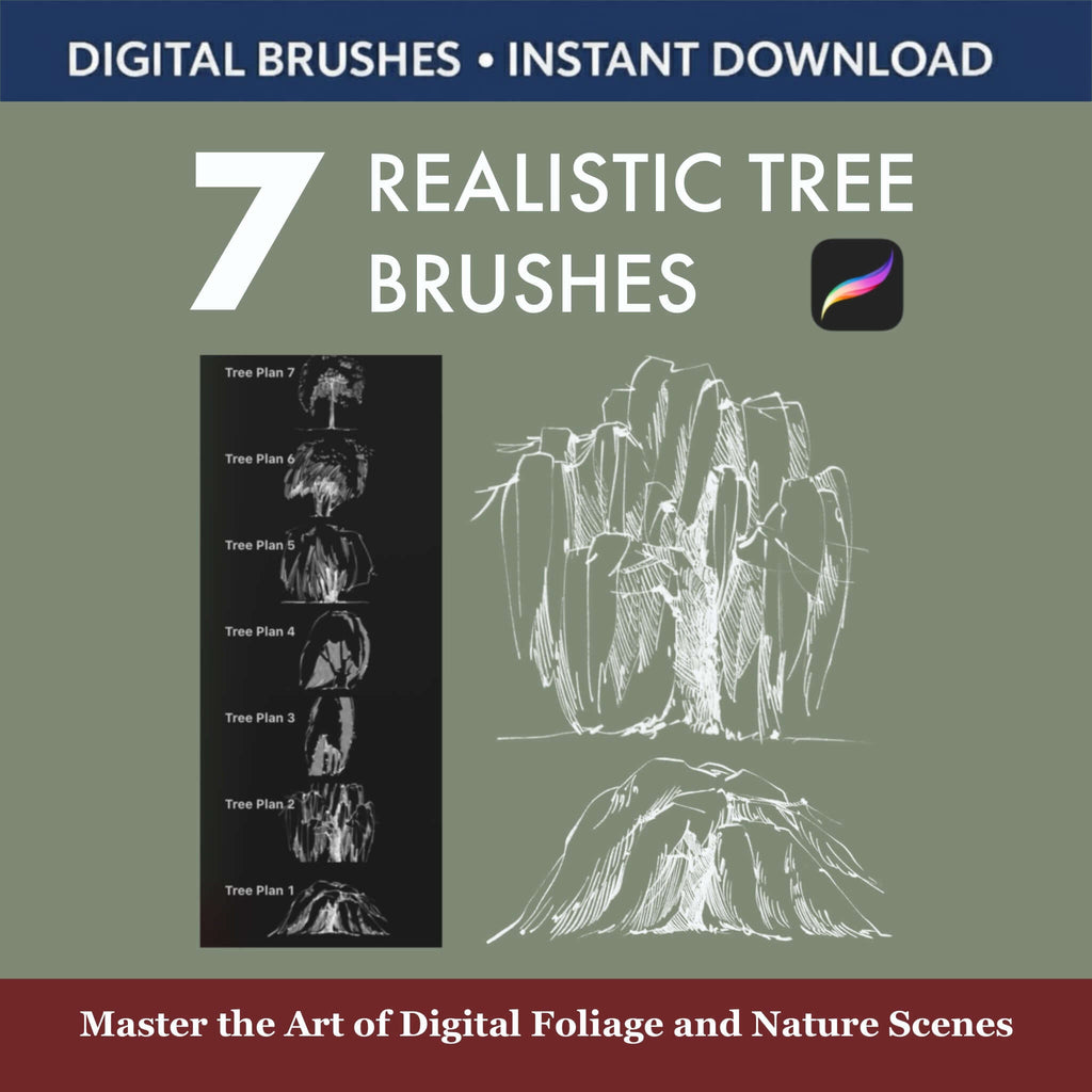 7 REALISTIC TREE BRUSHES & STAMPS FOR PROCREATE - Procreate Brush Shop by Sviatlana Fedzianiova