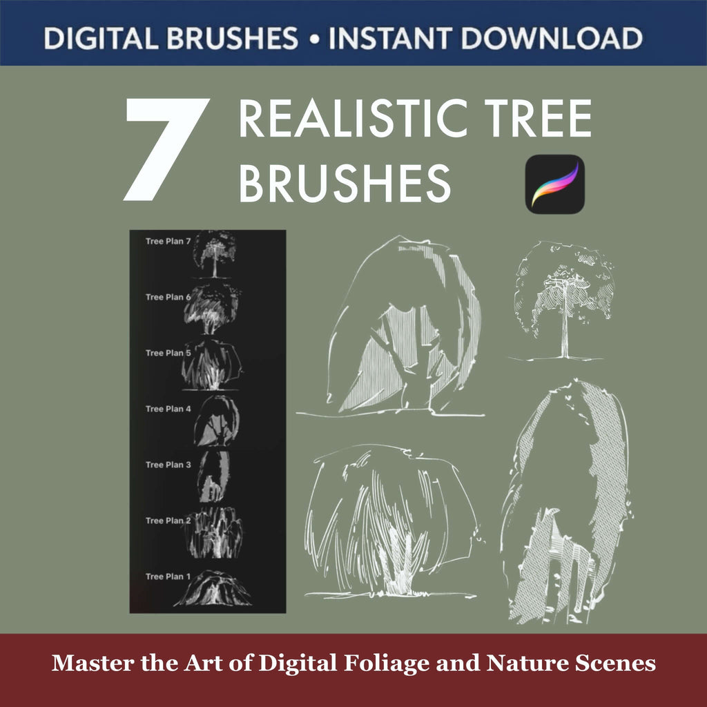 7 REALISTIC TREE BRUSHES & STAMPS FOR PROCREATE - Procreate Brush Shop by Sviatlana Fedzianiova