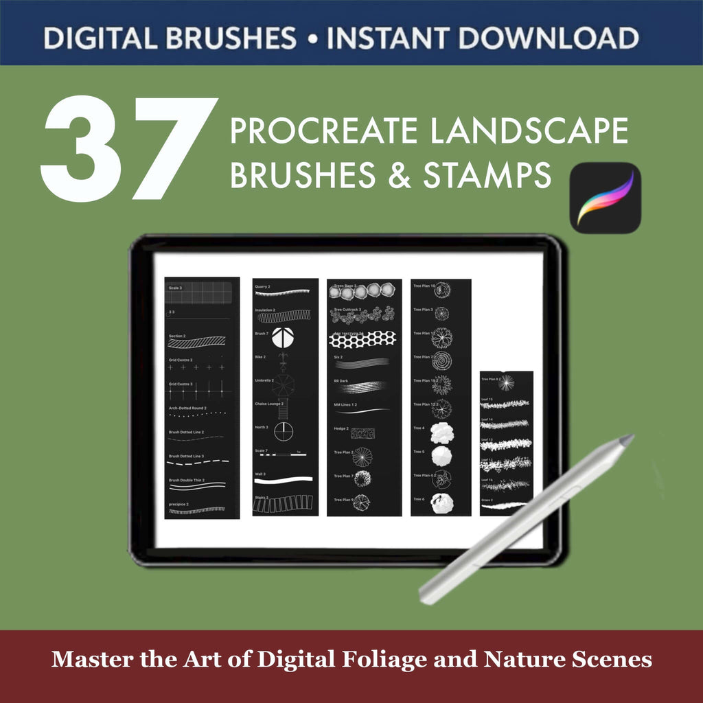 37 Procreate Landscape Brushes & Stamps: Grass, Trees, Foliage Render - Procreate Brush Shop by Sviatlana Fedzianiova
