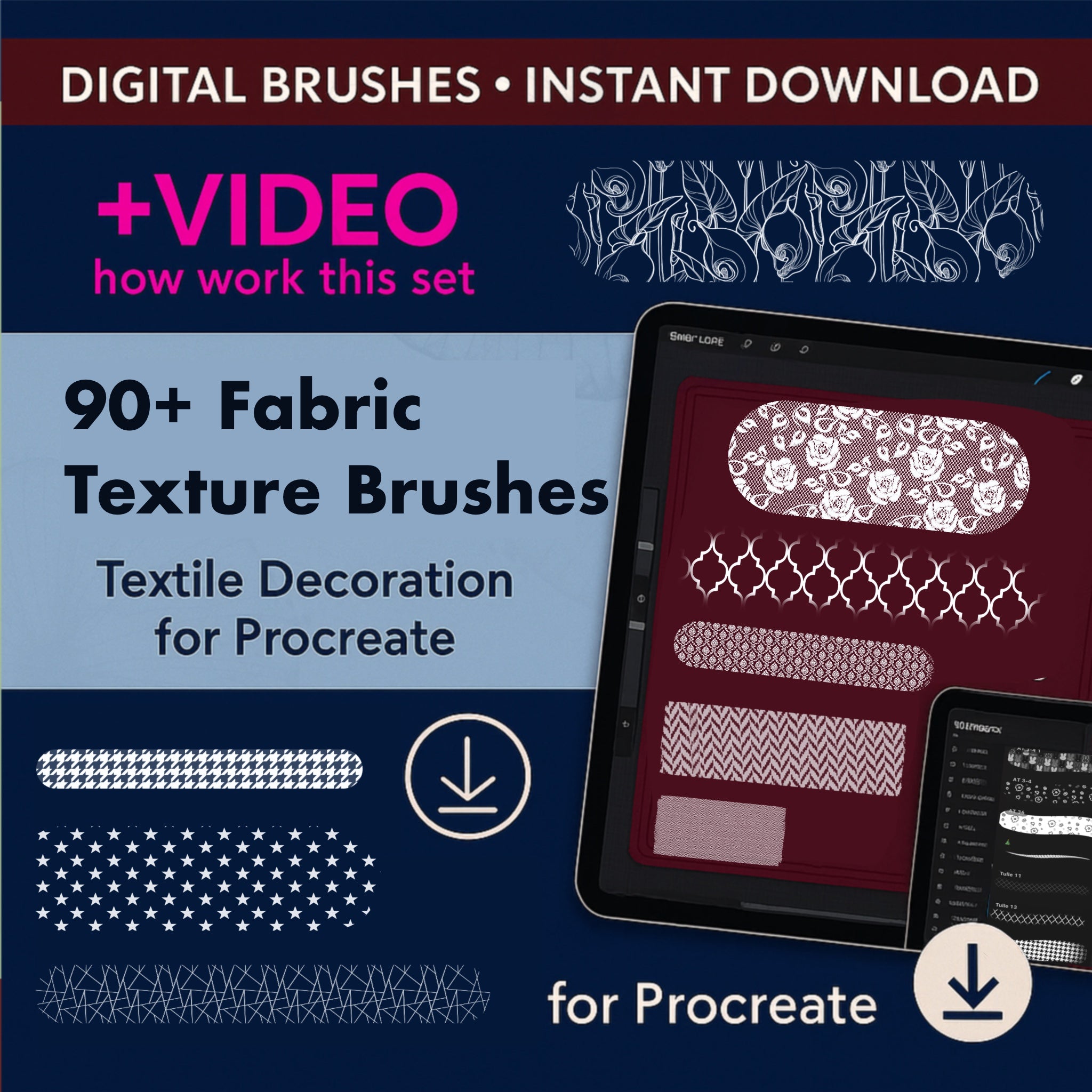 90 fabric texture brushes for Procreate with curtain and upholstery examples for interior designers