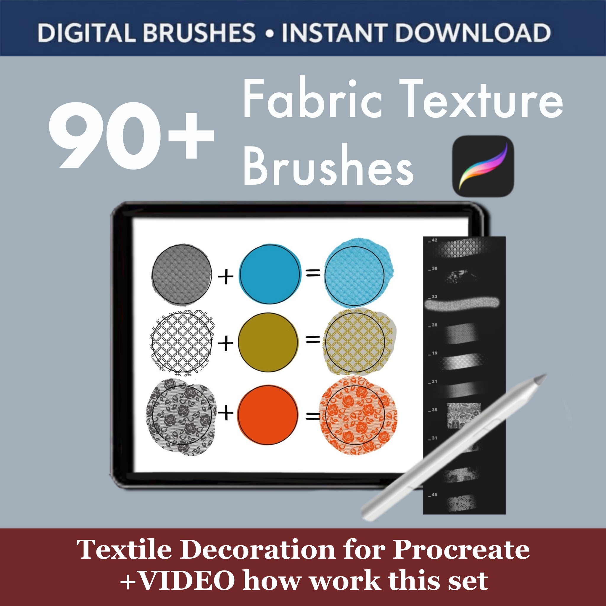 Fabric texture Procreate brushes for drapery and curtain design visualizations