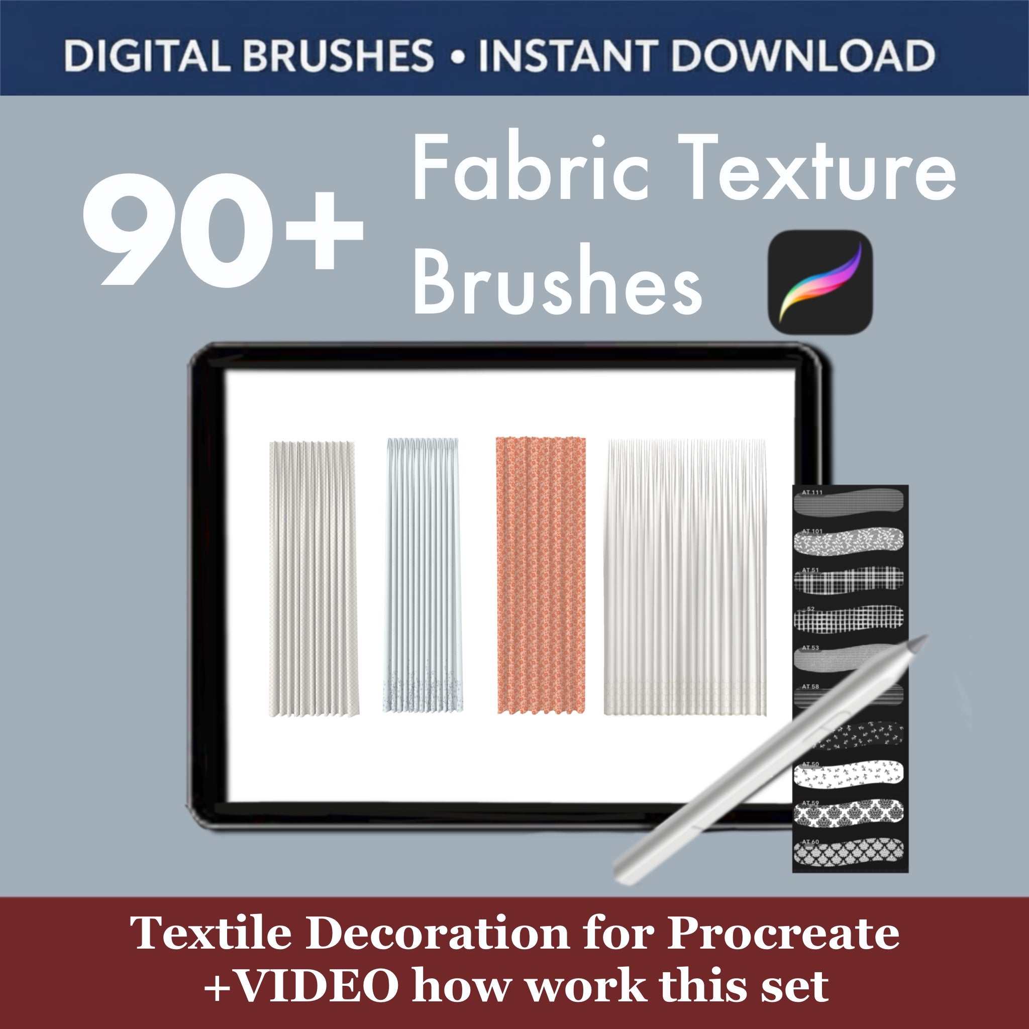 How to mix fabric textures and colors in Procreate using 90 plus textile brushes