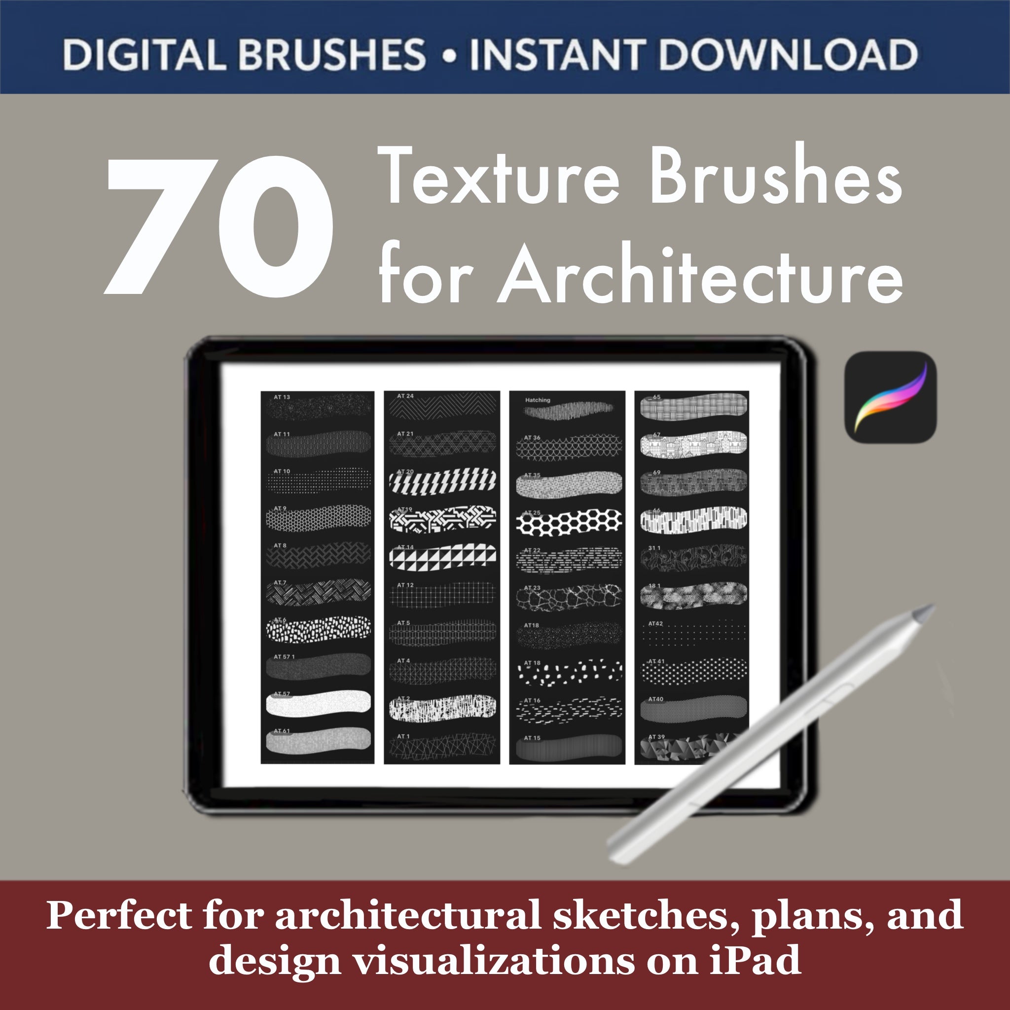 70 Procreate texture brushes architecture and interior design master set for iPad