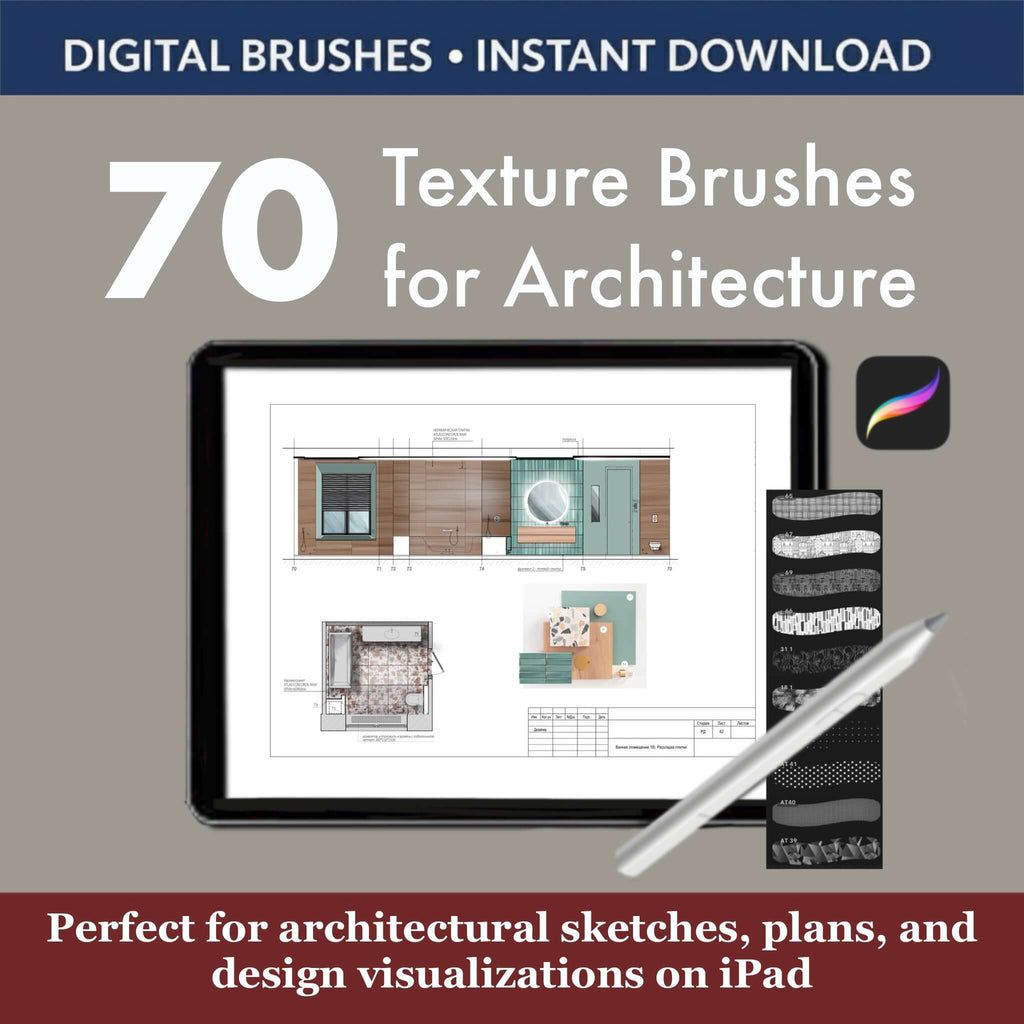 70 Procreate Texture Brushes for Architecture & Interior Design - Procreate Brush Shop by Sviatlana Fedzianiova