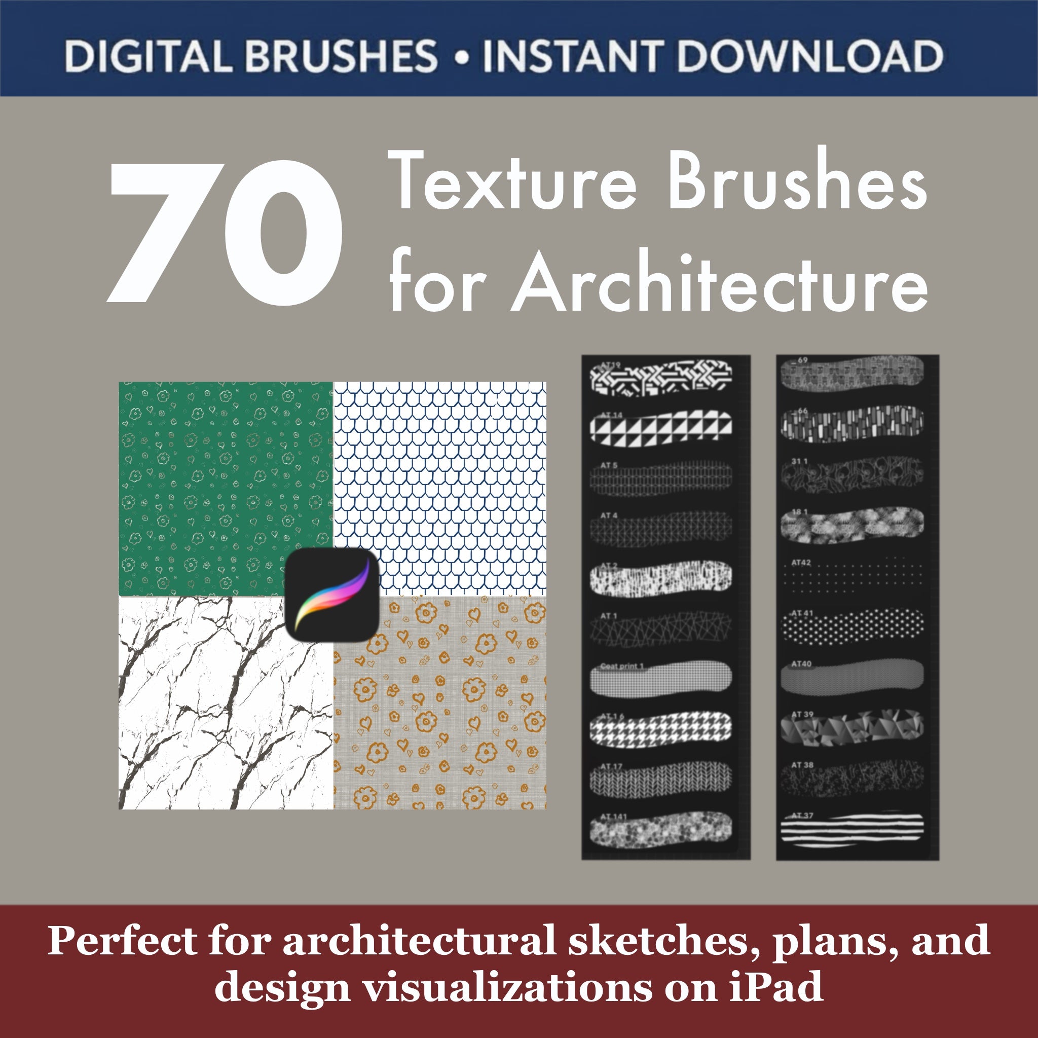 Procreate texture brushes for iPad and iPhone with instant download and video tutorial