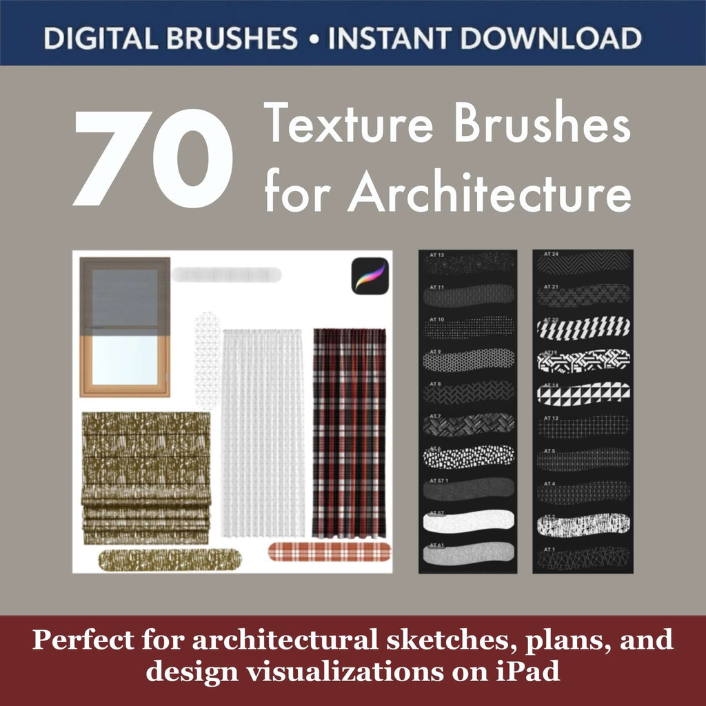 70 Procreate Texture Brushes for Architecture & Interior Design - Procreate Brush Shop by Sviatlana Fedzianiova