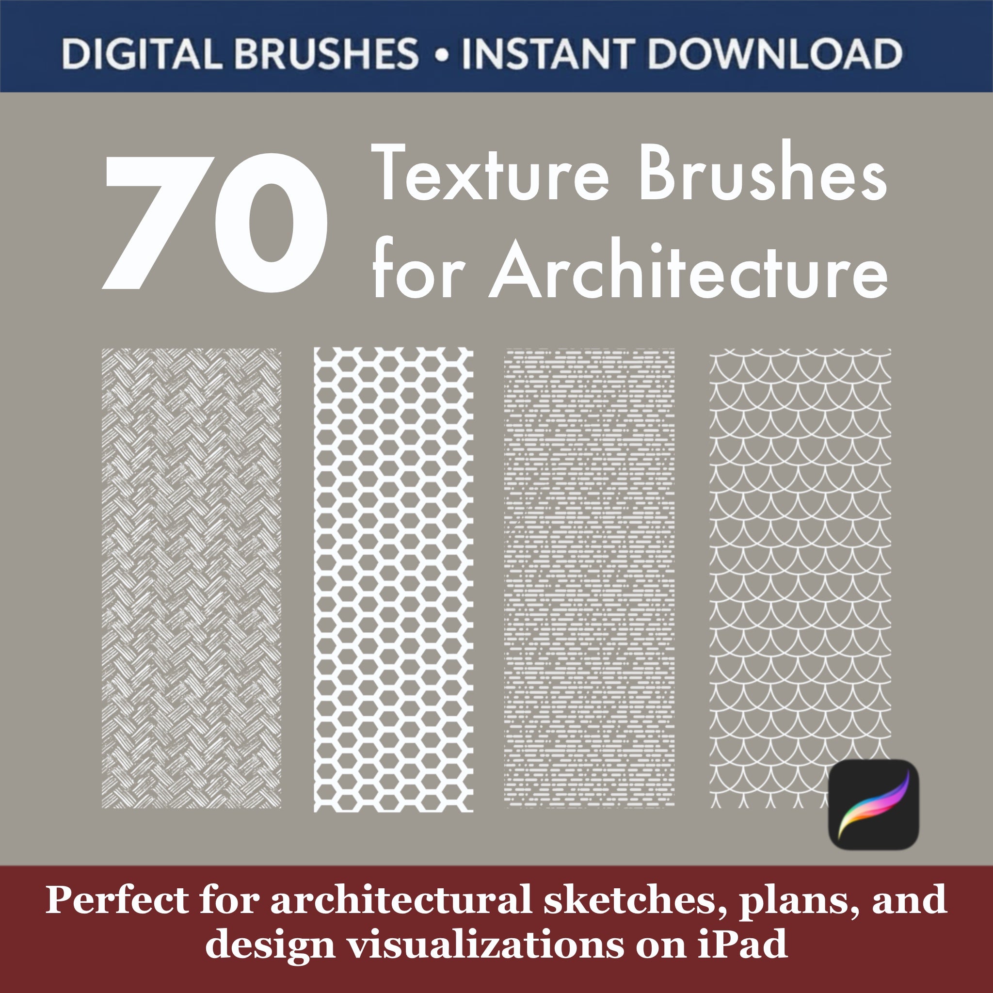 Master set of 70 Procreate brushes for professional architectural material visualization