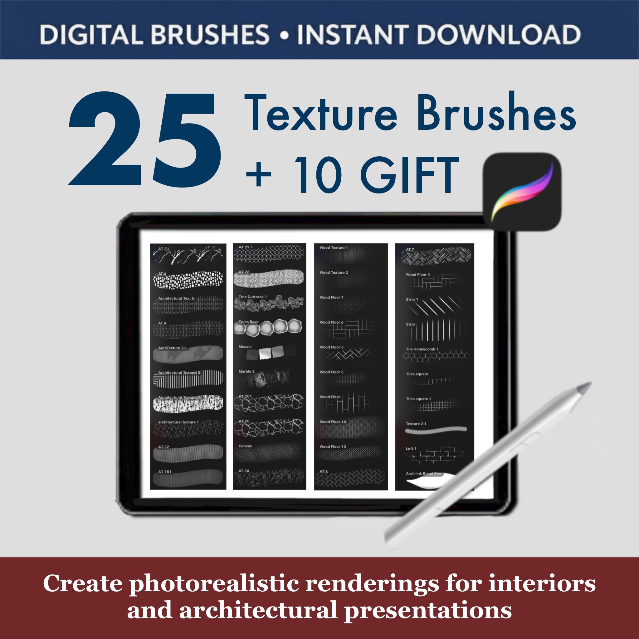 25 Procreate texture brushes architecture interior design master set preview