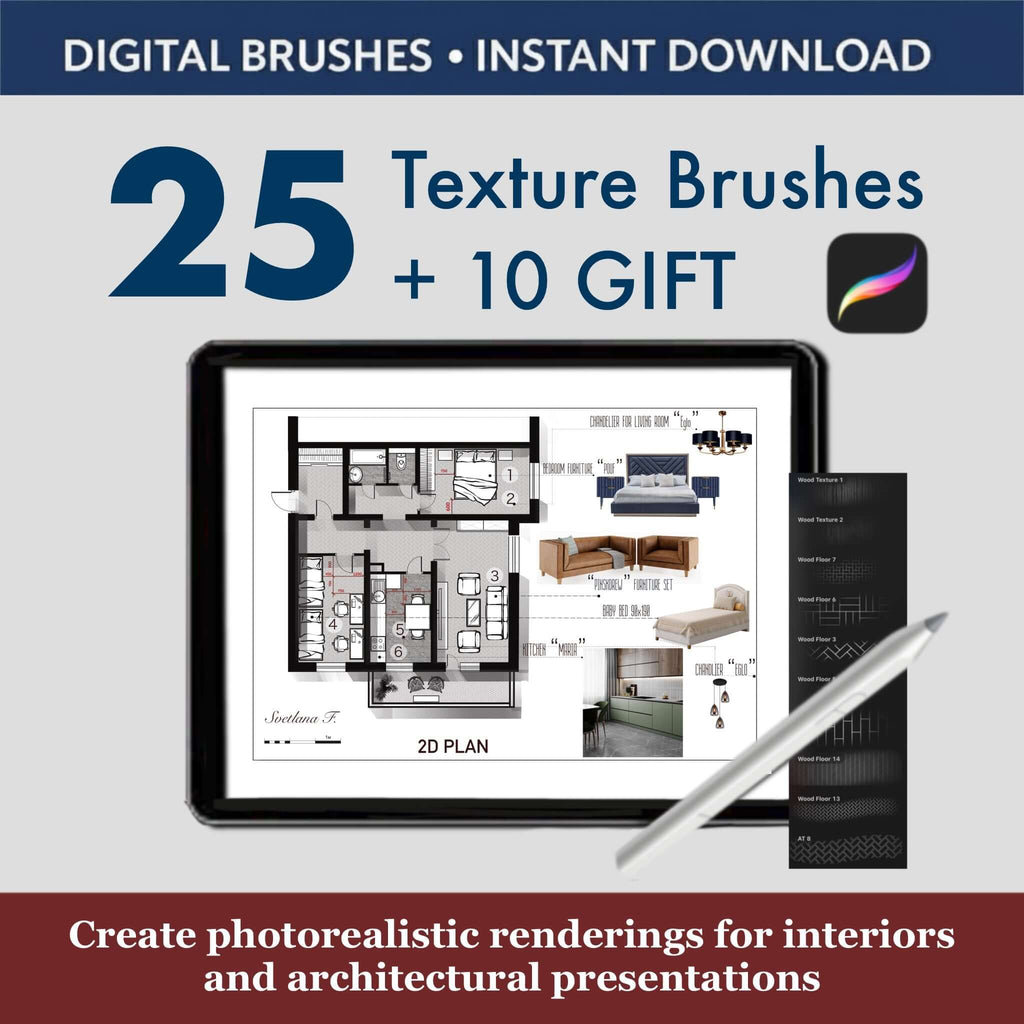 25 Procreate Texture Brushes + GIFT - Procreate Brush Shop by Sviatlana Fedzianiova