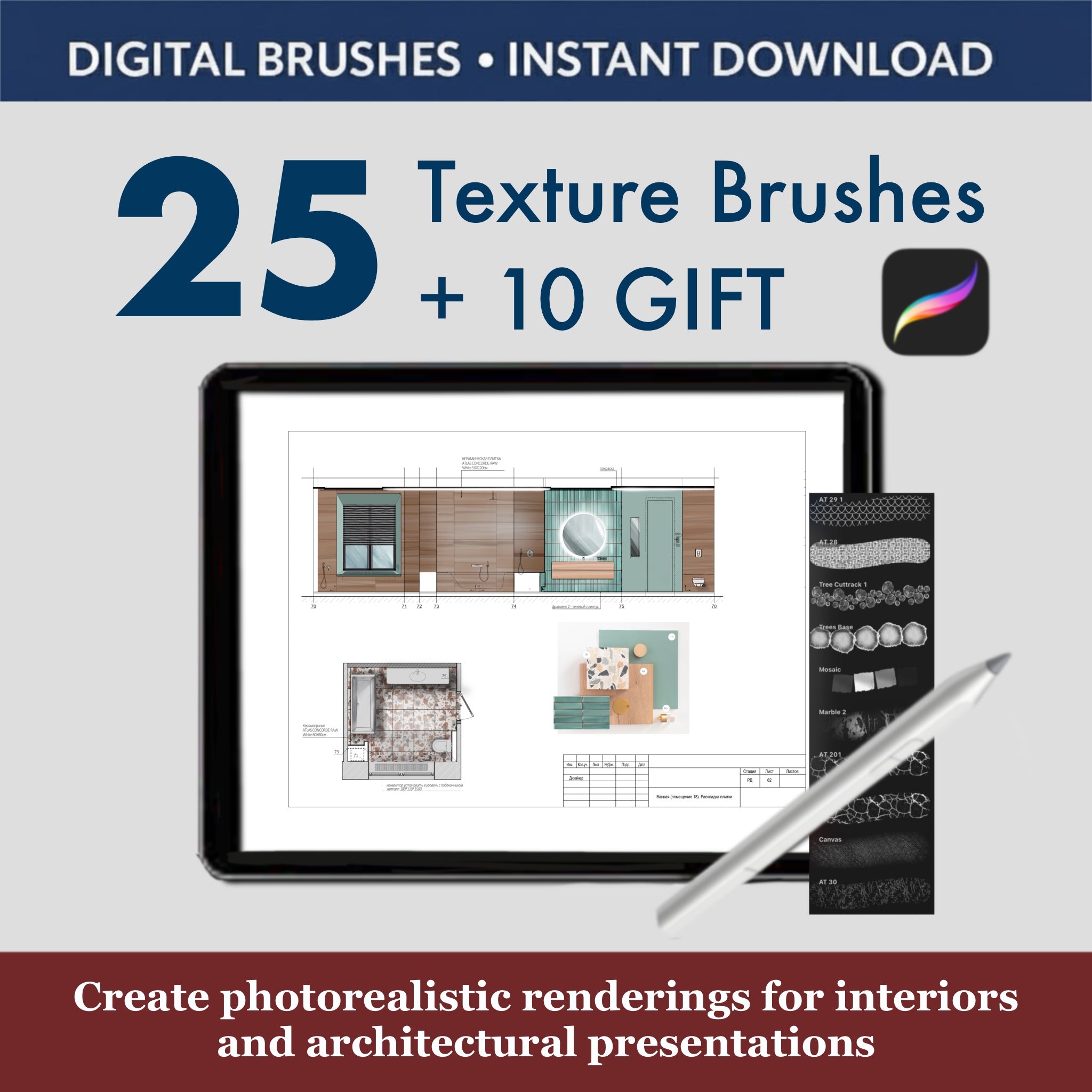 Procreate brushes for architects with video tutorial instant download