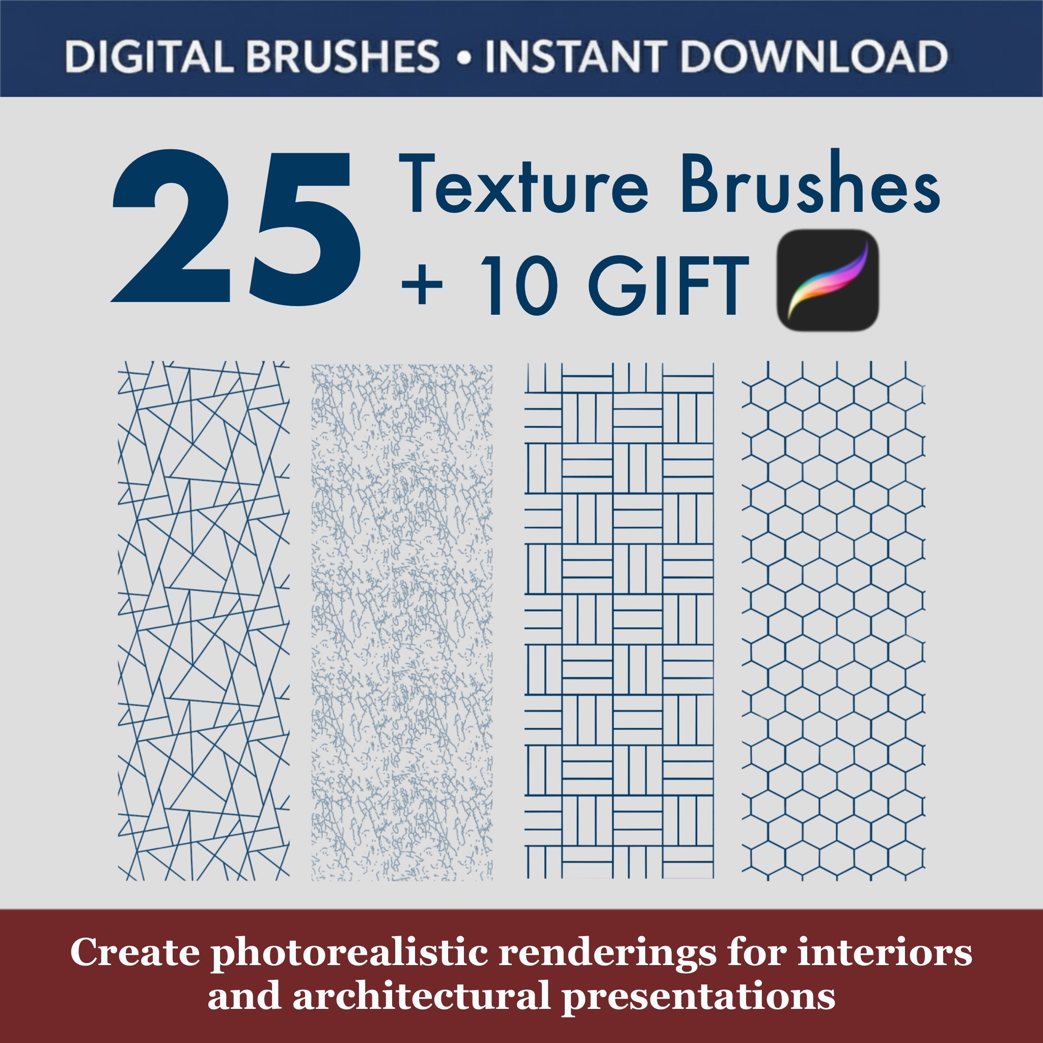 Procreate texture brushes for iPad showing seamless pattern application