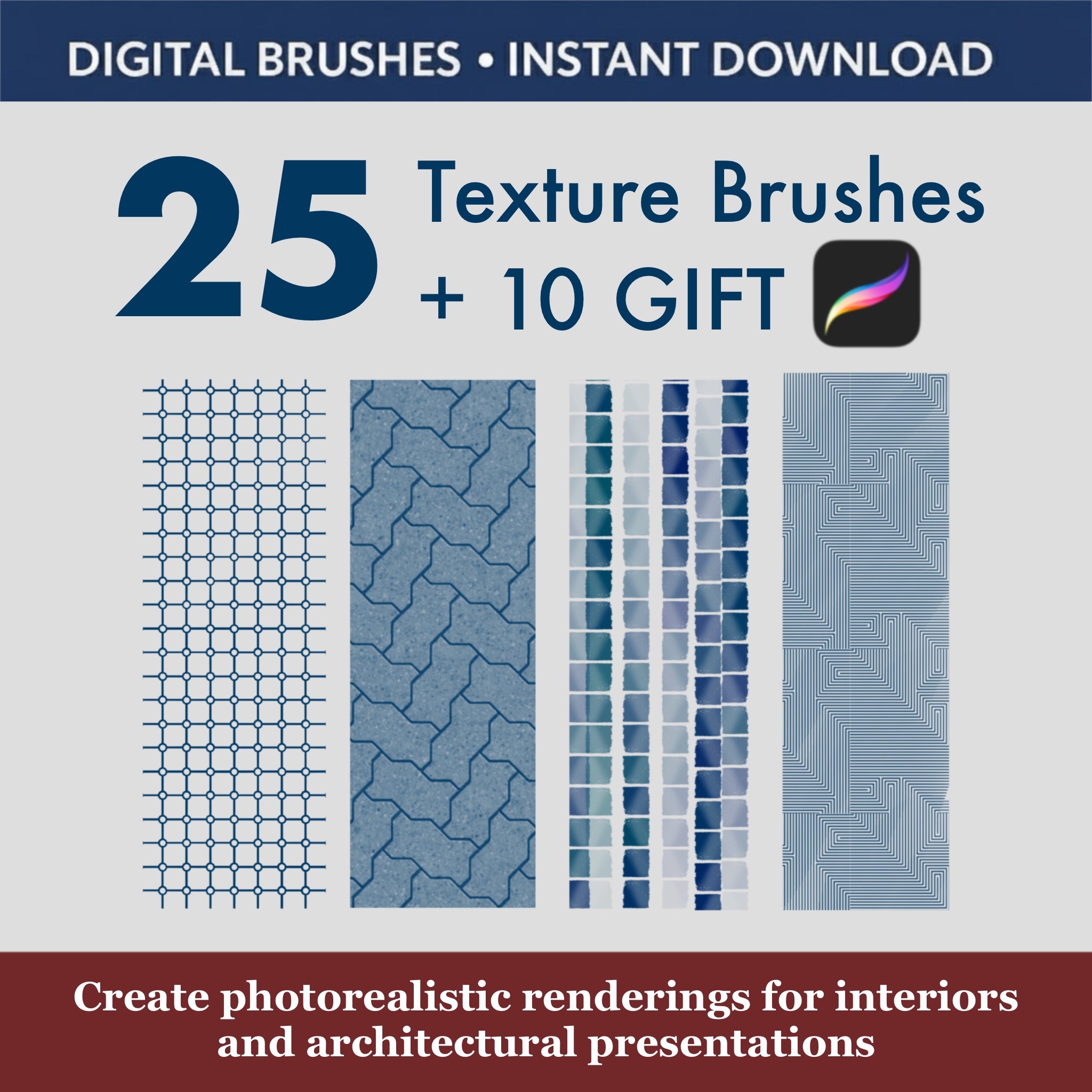 Procreate material visualization brushes concrete wood brick fabric examples