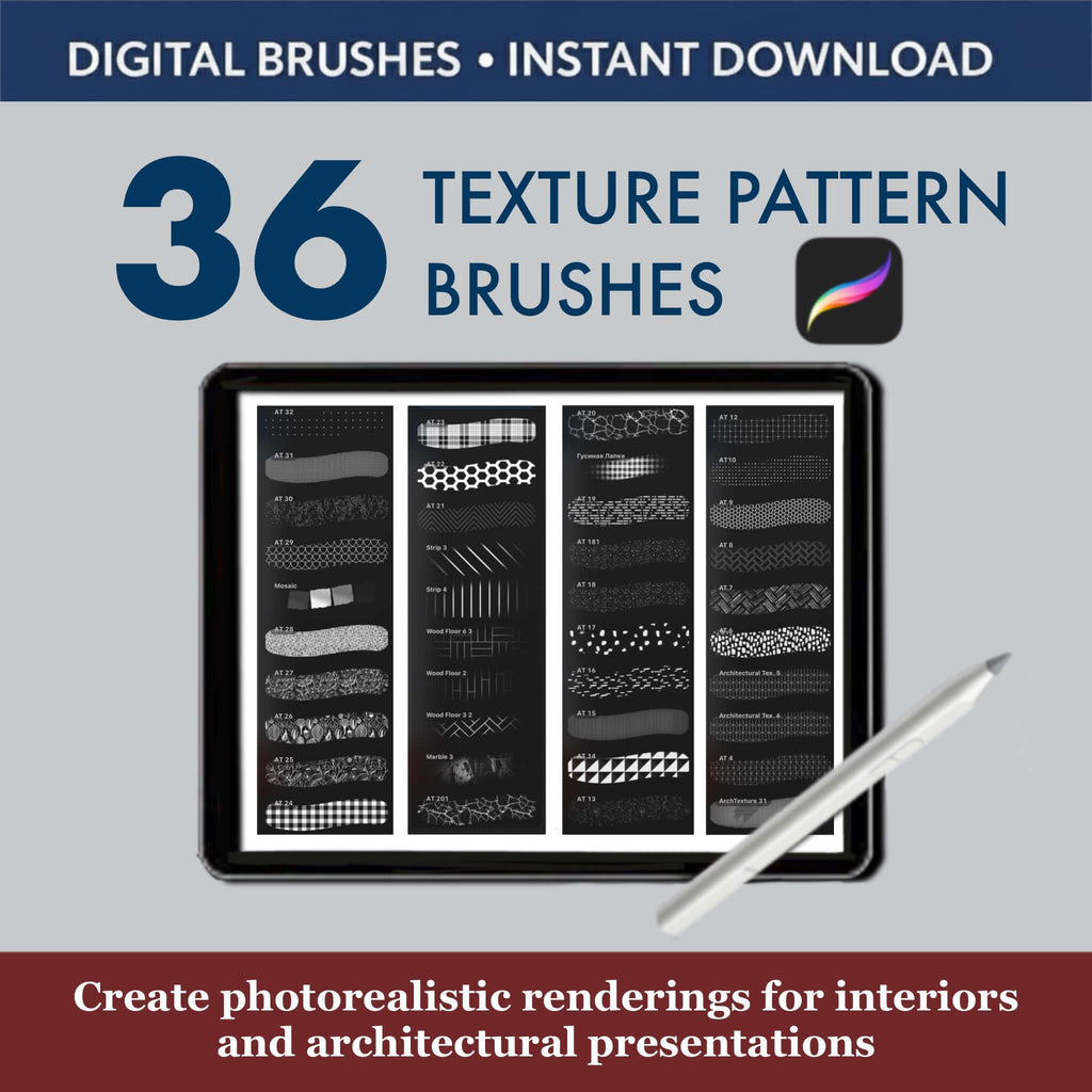 36 Procreate Texture Pattern Brushes - Procreate Brush Shop by Sviatlana Fedzianiova