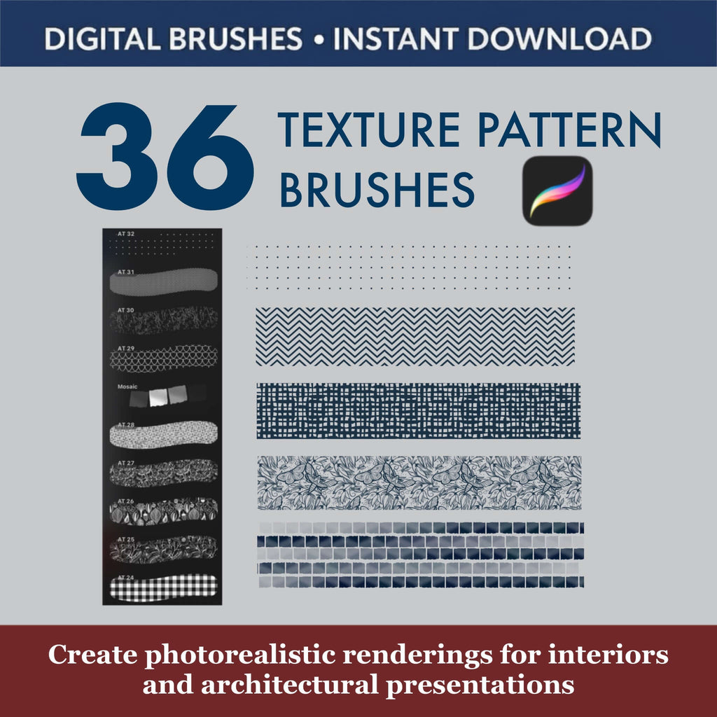 36 Procreate Texture Pattern Brushes - Procreate Brush Shop by Sviatlana Fedzianiova