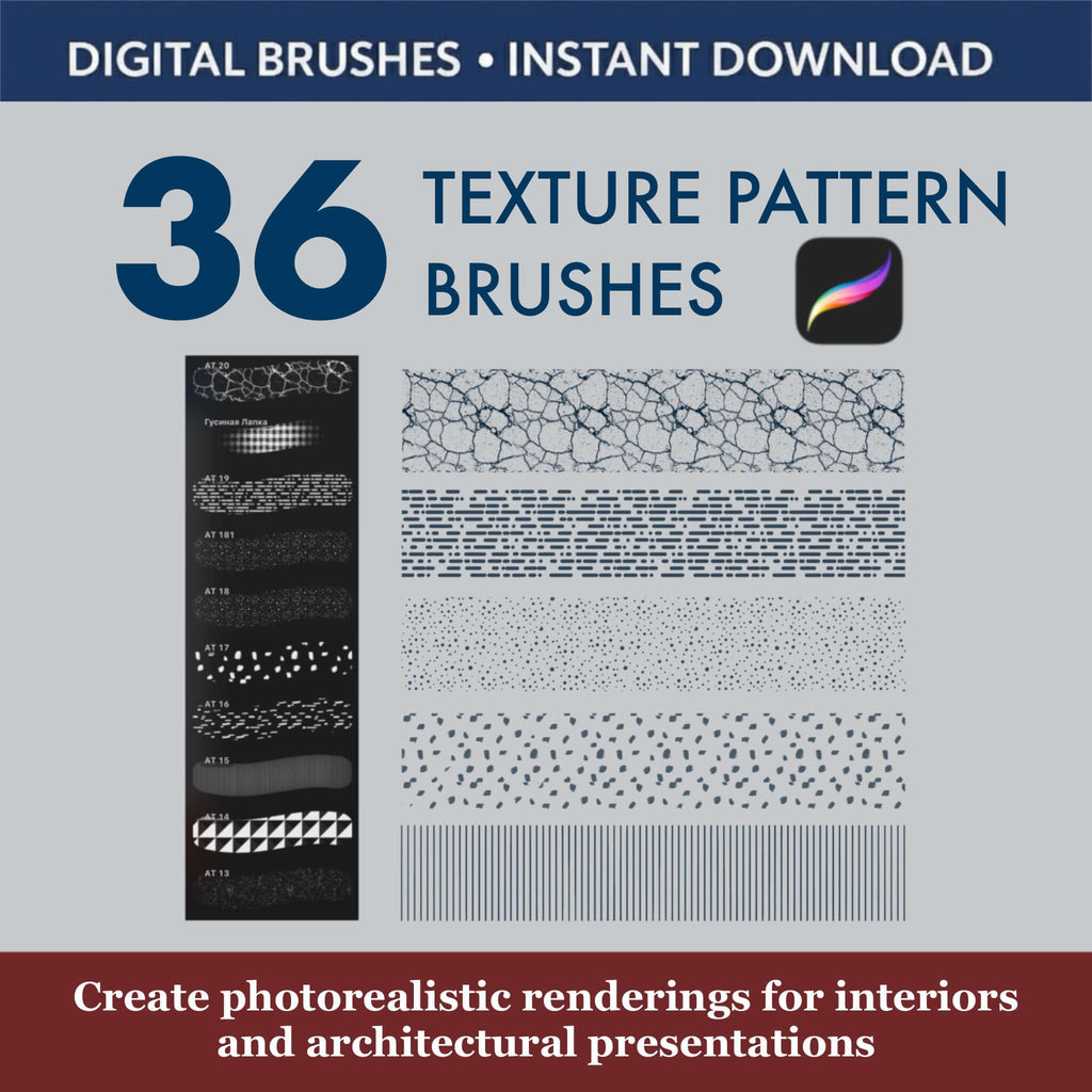 36 Procreate Texture Pattern Brushes - Procreate Brush Shop by Sviatlana Fedzianiova