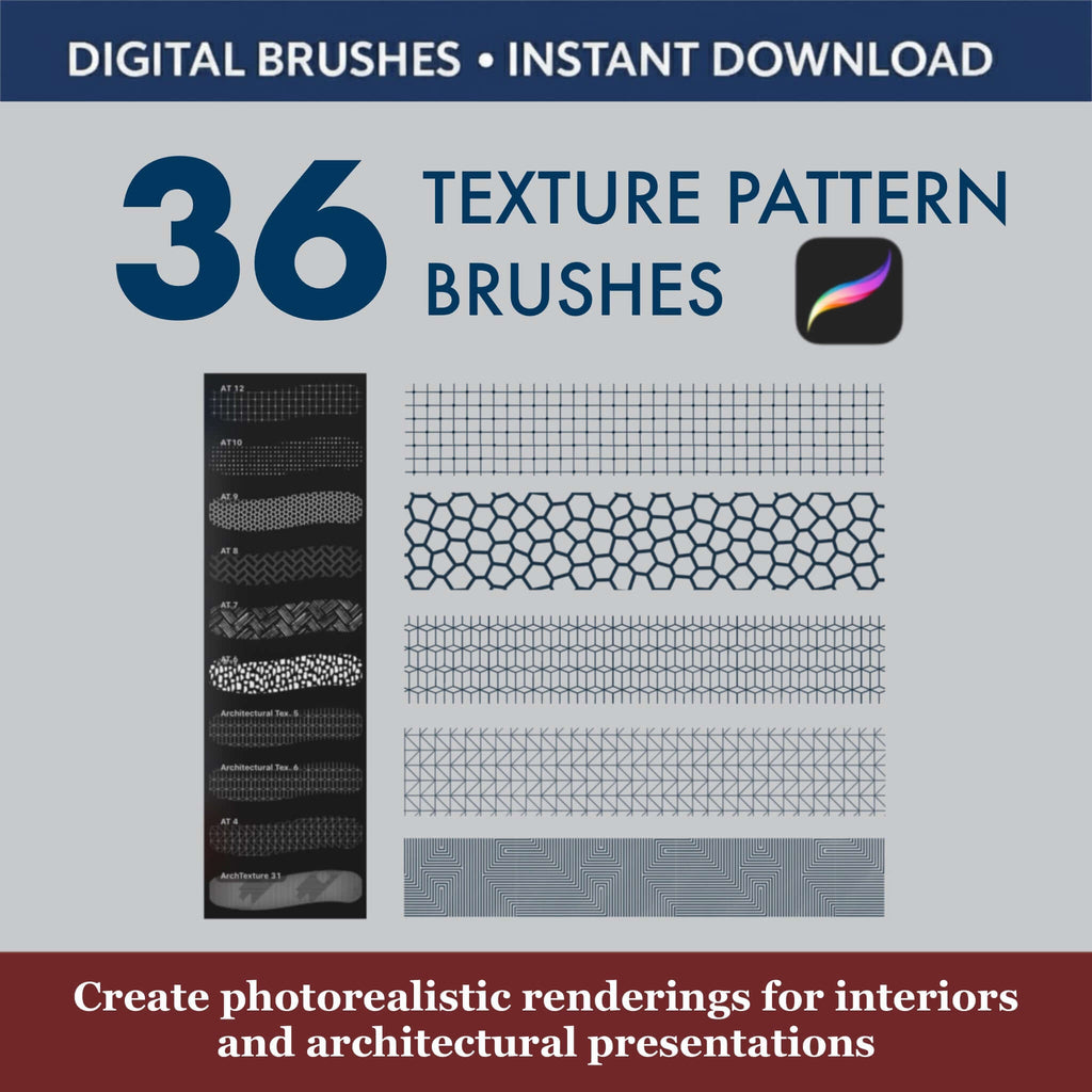 36 Procreate Texture Pattern Brushes - Procreate Brush Shop by Sviatlana Fedzianiova